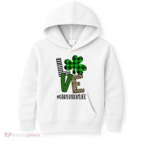 LOVE Caregiver Life St Patrick's Day Buffalo Plaid Shamrock Kids Hoodie thumb 0