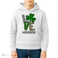 LOVE Caregiver Life St Patrick's Day Buffalo Plaid Shamrock Kids Hoodie thumb 4