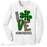 LOVE Caregiver Life St Patrick's Day Buffalo Plaid Shamrock Kids Long Sleeve Shirt thumb 0