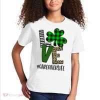 LOVE Caregiver Life St Patrick's Day Buffalo Plaid Shamrock Kids T-Shirt thumb 2