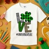 LOVE Caregiver Life St Patrick's Day Buffalo Plaid Shamrock Kids T-Shirt thumb 3