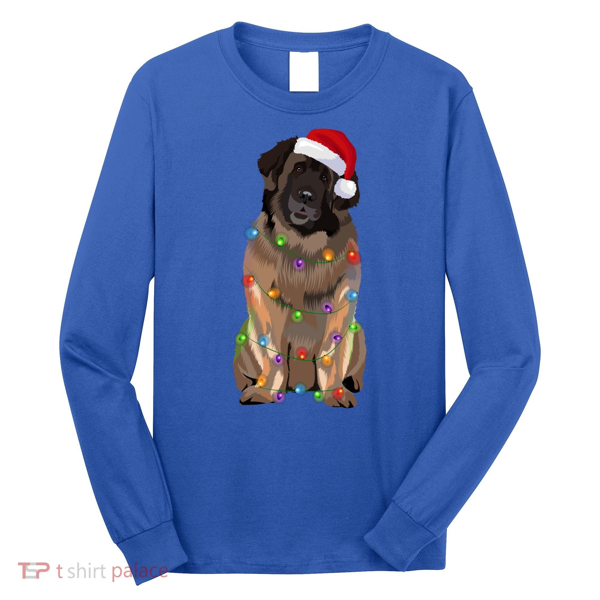 Leonberger Christmas Lights Xmas Dog Lover Santa Hat Great Gift Long Sleeve Shirt