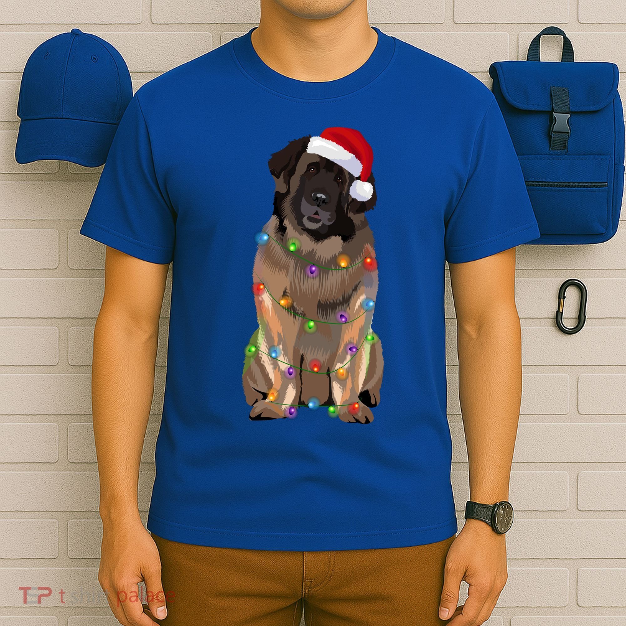 Leonberger Christmas Lights Xmas Dog Lover Santa Hat Great Gift T-Shirt