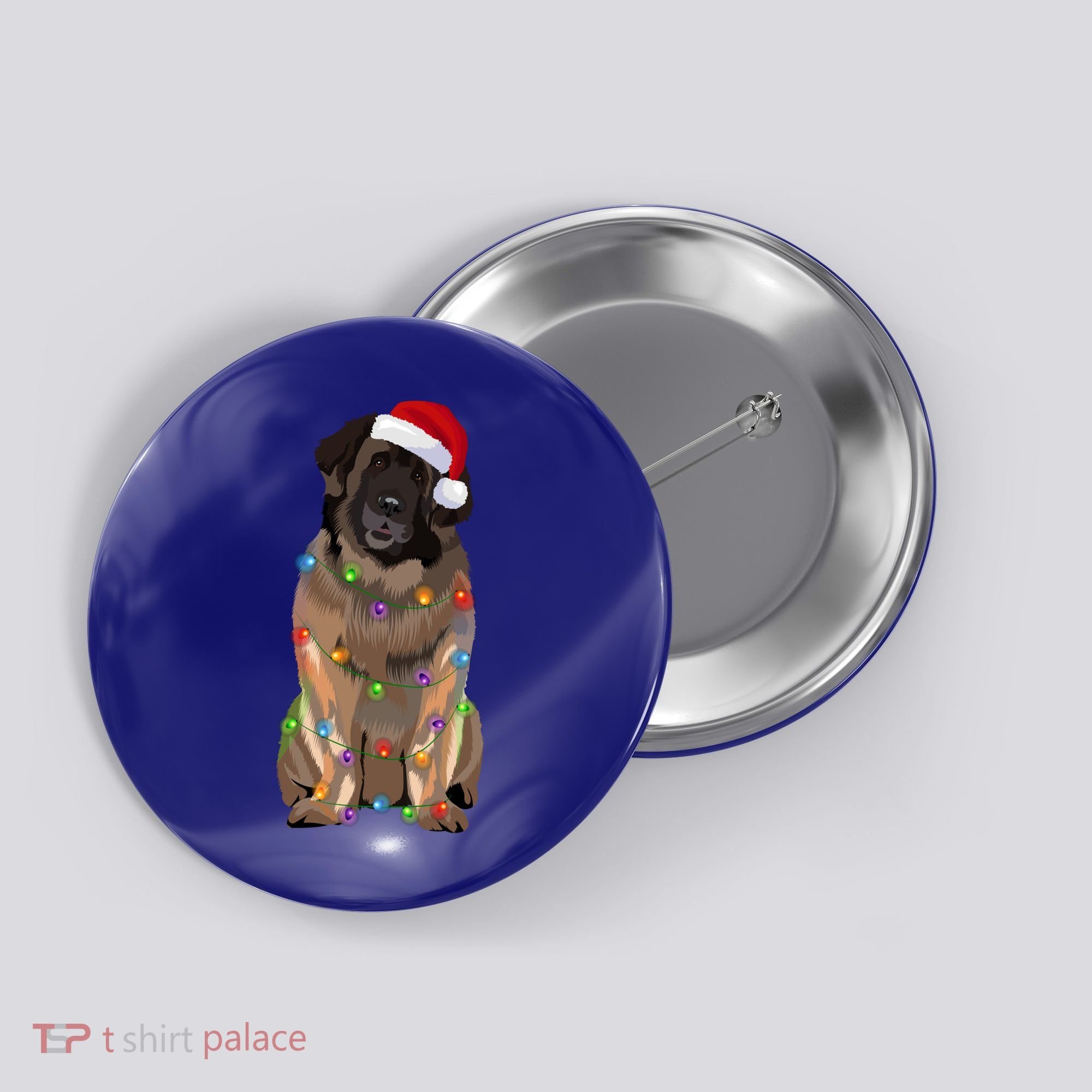 Leonberger Christmas Lights Xmas Dog Lover Santa Hat Great Gift Button