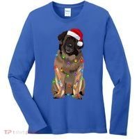 Leonberger Christmas Lights Xmas Dog Lover Santa Hat Great Gift Women's Long Sleeve Shirt thumb 0