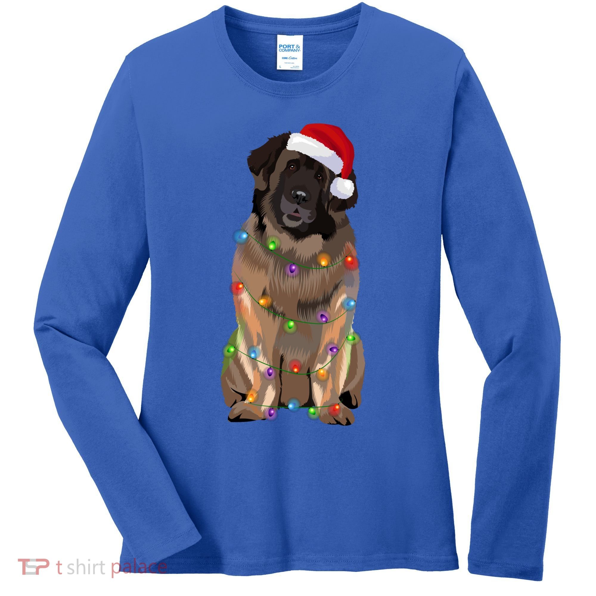 Leonberger Christmas Lights Xmas Dog Lover Santa Hat Great Gift Women's Long Sleeve Shirt