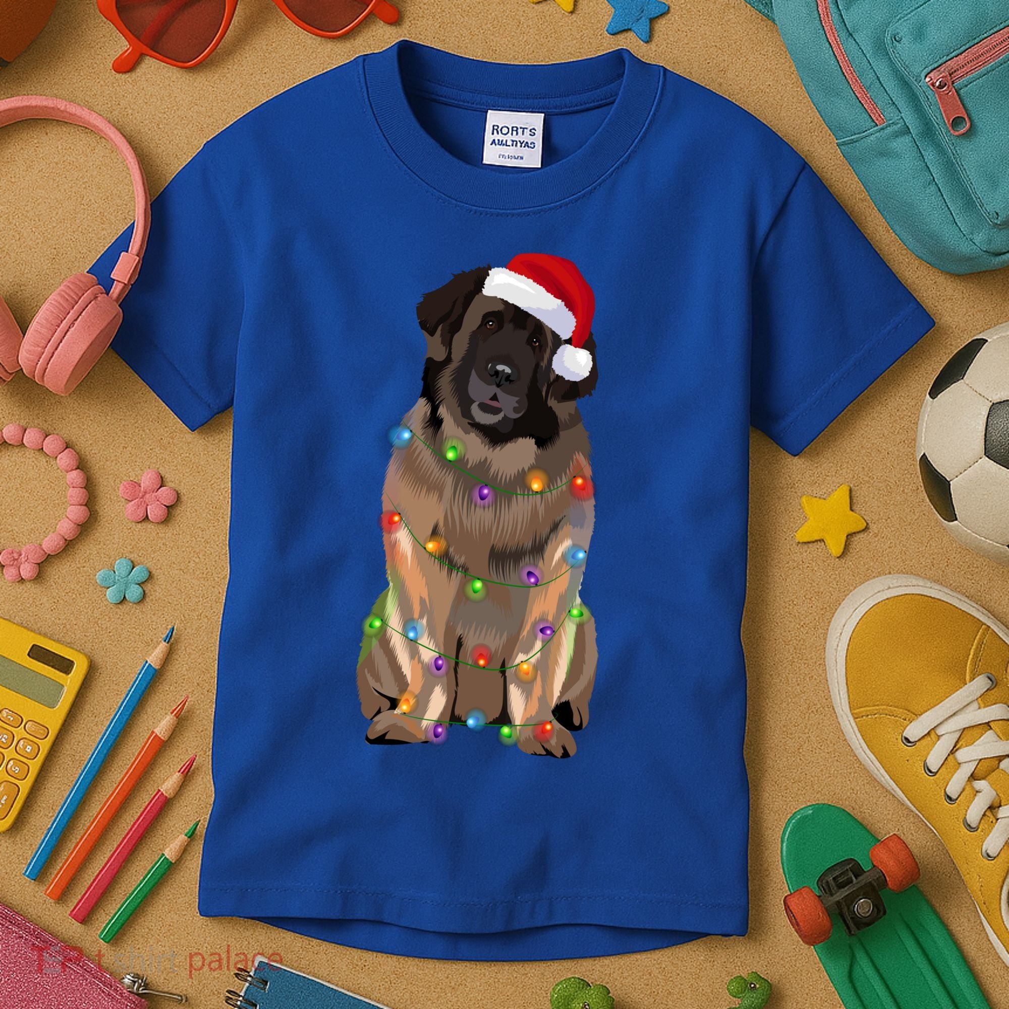 Leonberger Christmas Lights Xmas Dog Lover Santa Hat Great Gift Kids T-Shirt