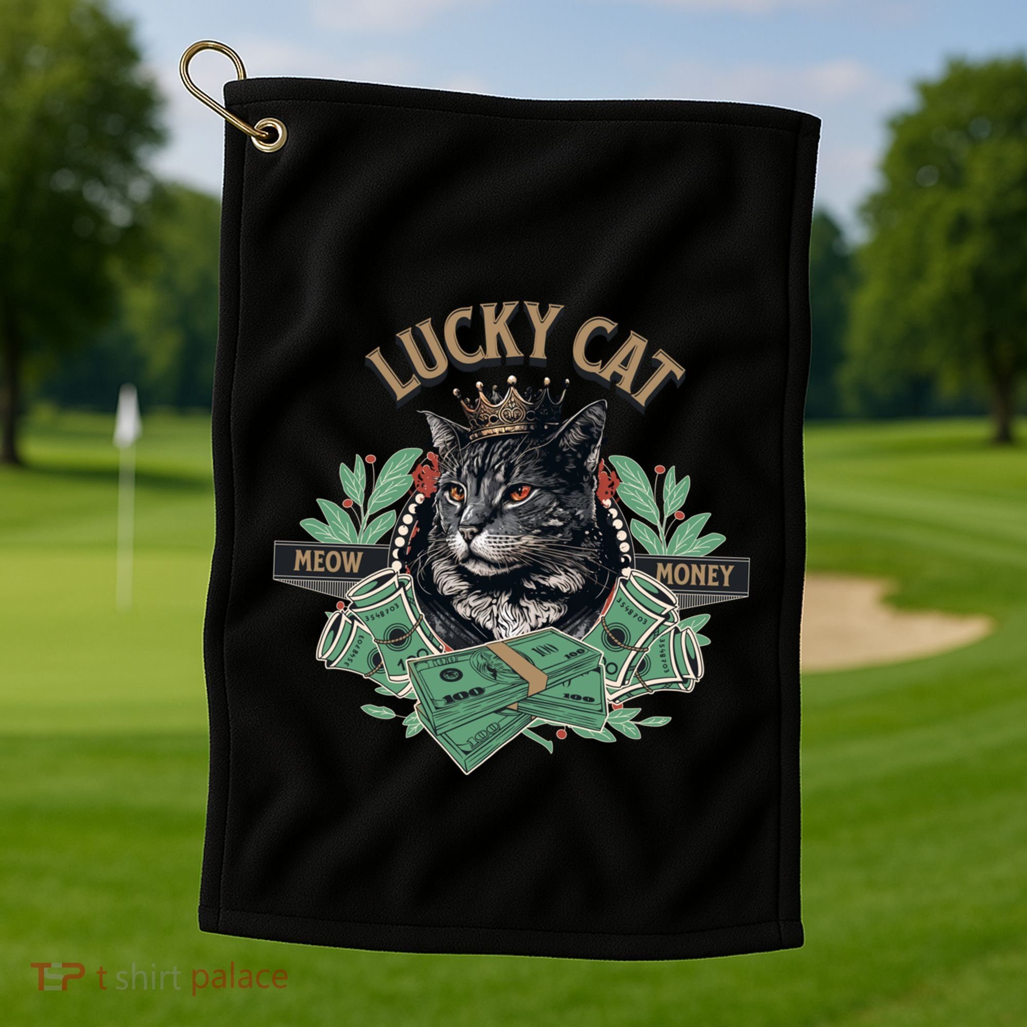 Lucky Cat Meow Money Cat Lovers Gift Golf Towel