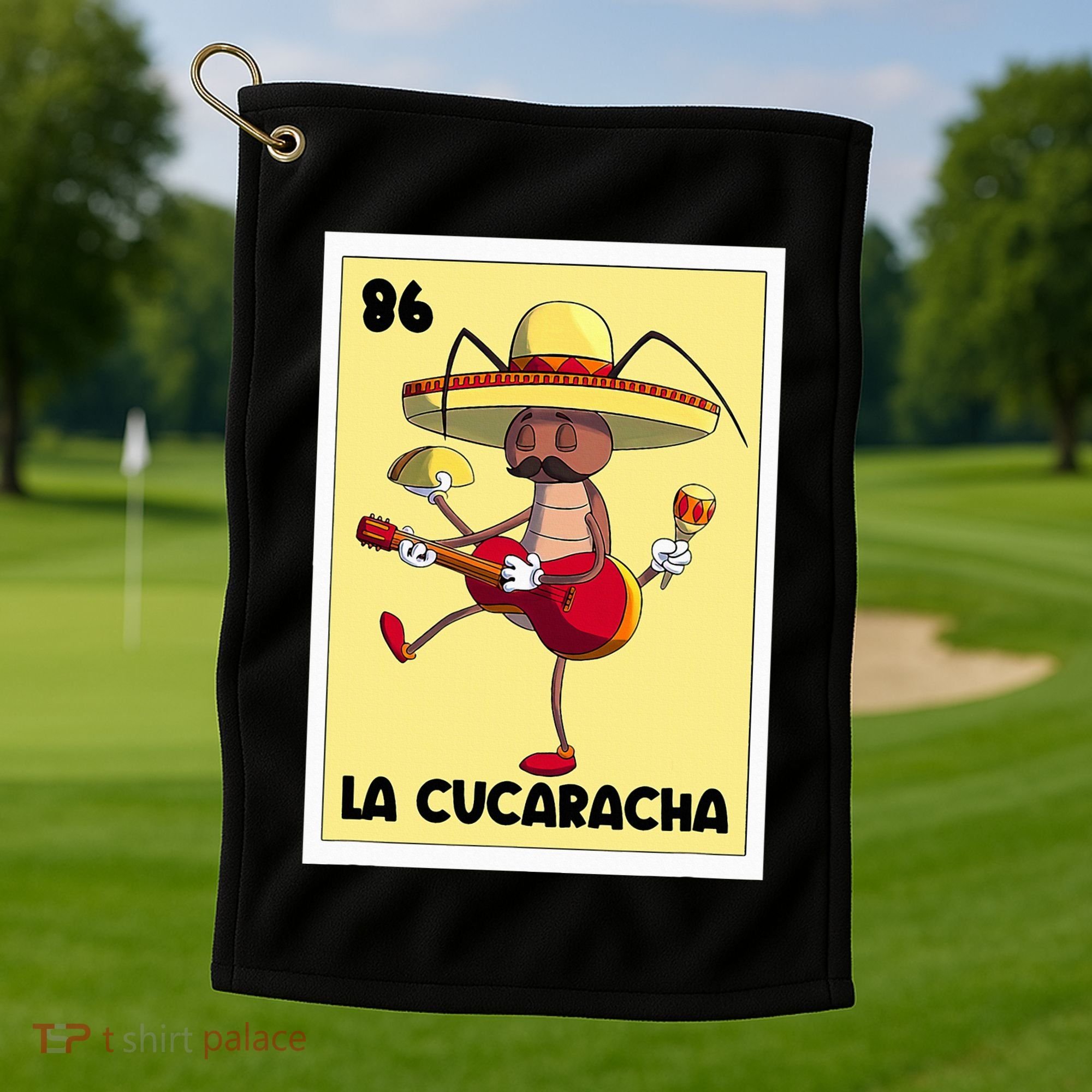 La Cucaracha Mexican Bingo Card Cockroach With Taco & Beer Golf Towel