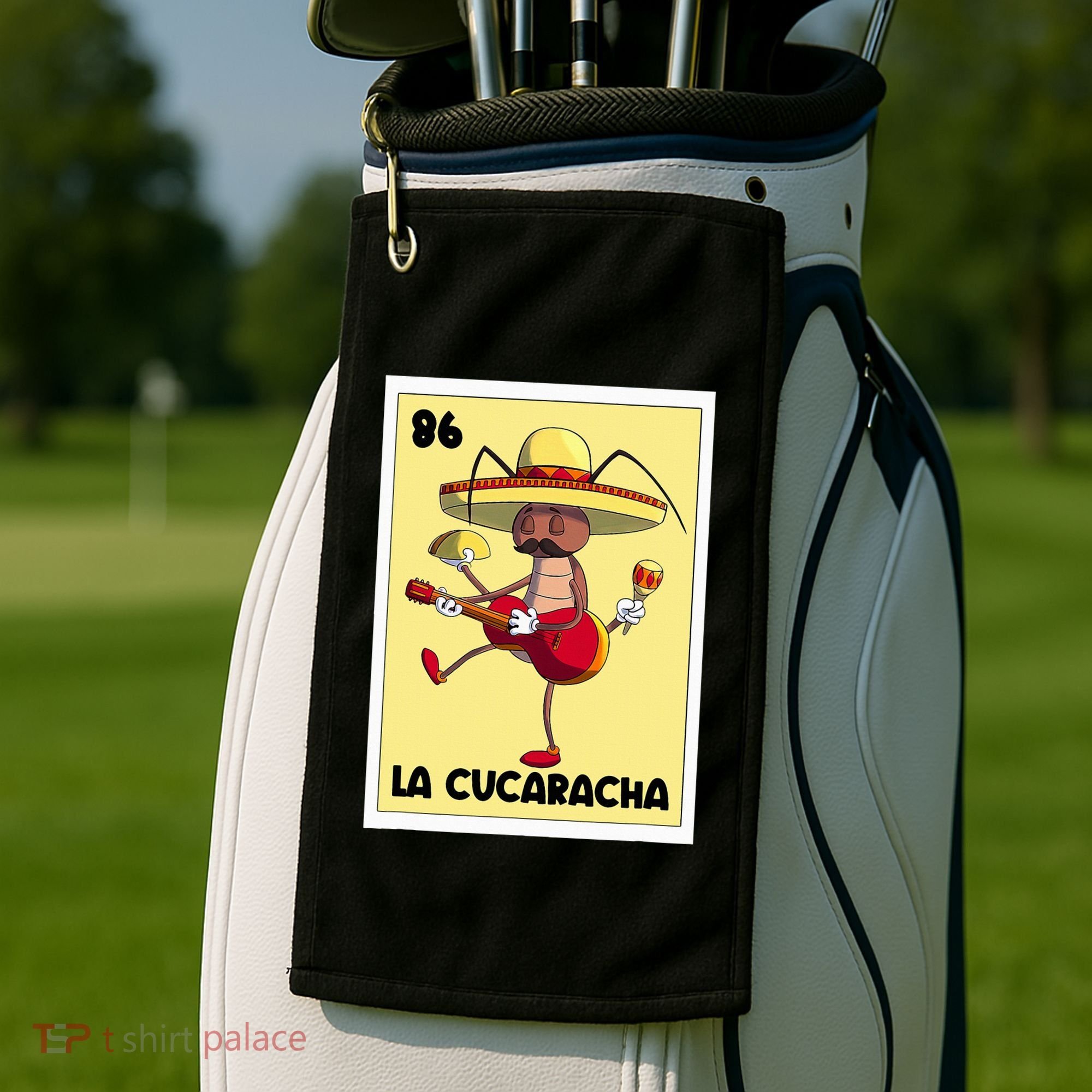La Cucaracha Mexican Bingo Card Cockroach With Taco & Beer Golf Towel