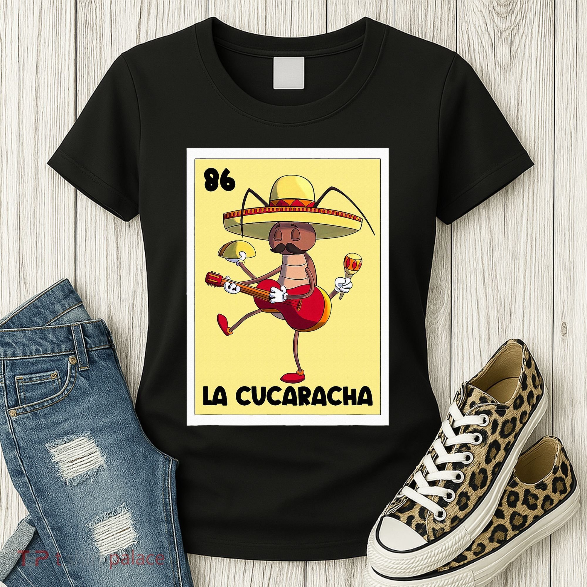 La Cucaracha Mexican Bingo Card Cockroach With Taco & Beer Women's T-Shirt