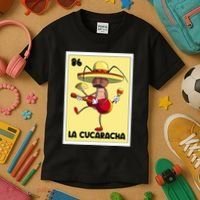 La Cucaracha Mexican Bingo Card Cockroach With Taco & Beer Kids T-Shirt thumb 3