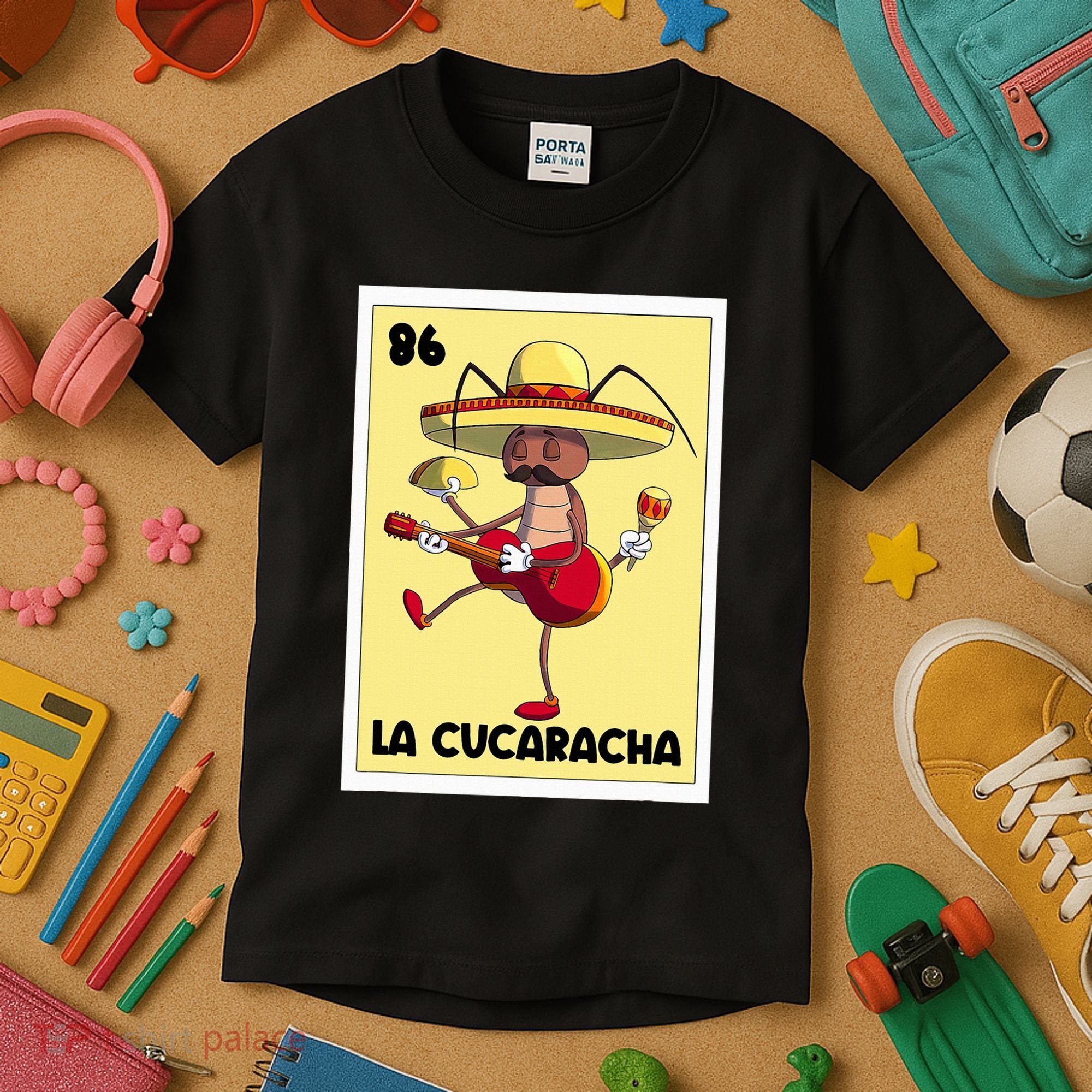 La Cucaracha Mexican Bingo Card Cockroach With Taco & Beer Kids T-Shirt