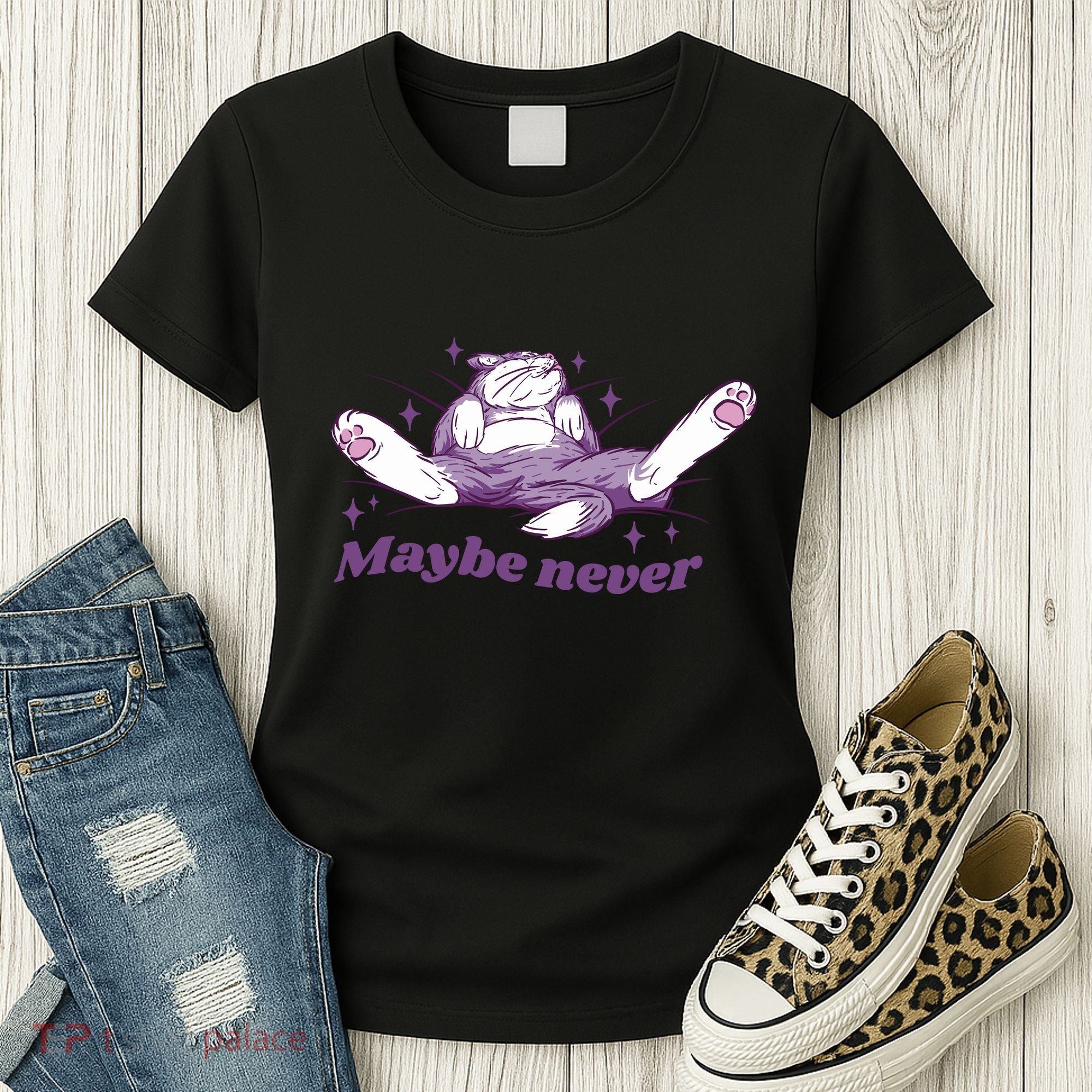 Lazy Cat Maybe Never Funny Women's T-Shirt