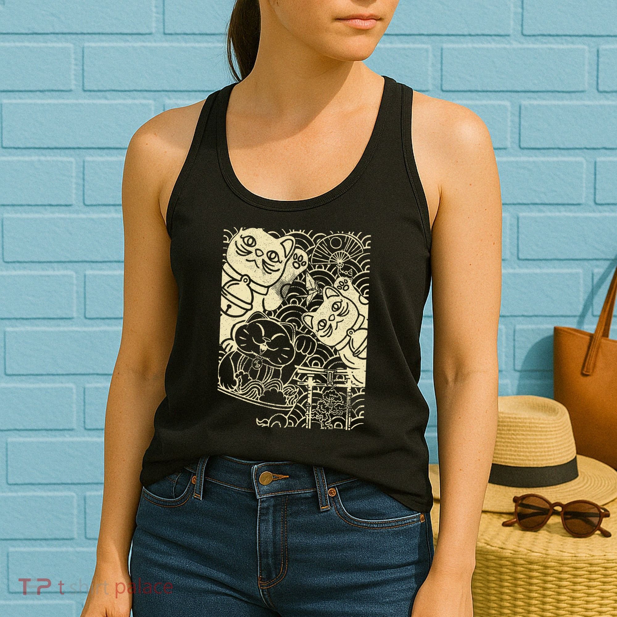 Lucky Cat Maneki Neko Japanese Good Luck Japan Life Women's Tank Top