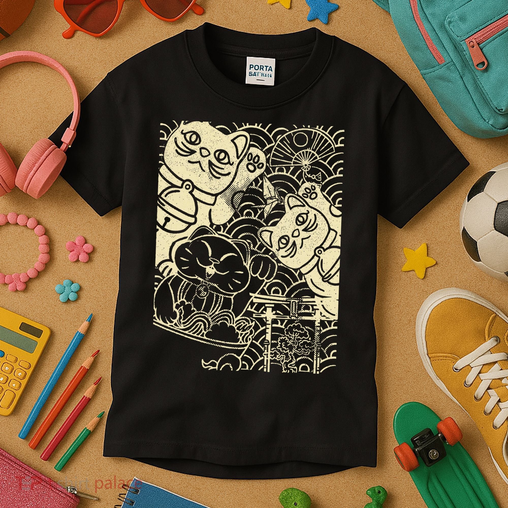 Lucky Cat Maneki Neko Japanese Good Luck Japan Life Kids T-Shirt