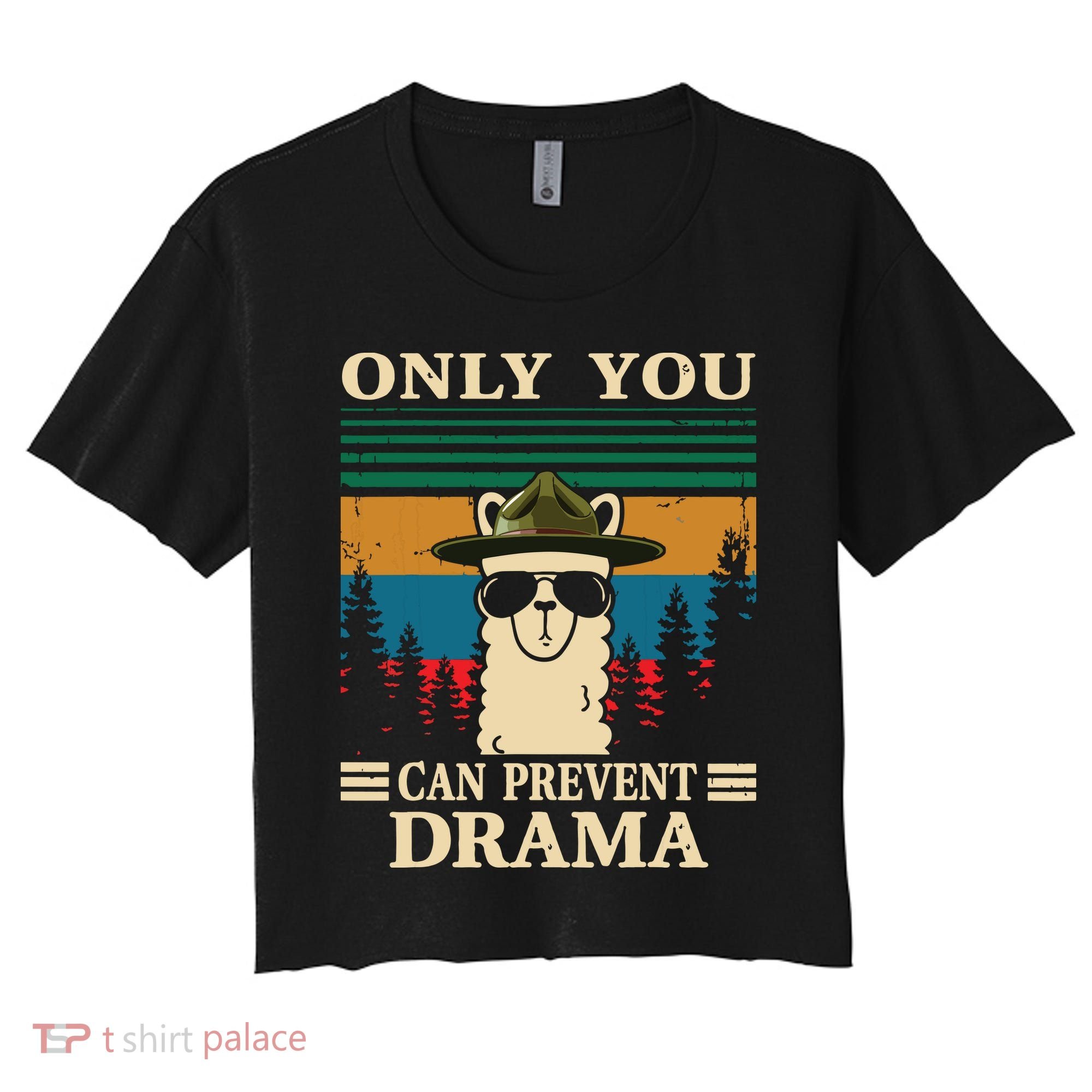 Llama Camping Only You Can Prevent Drama Gifts Men Women Women's Crop Top Tee