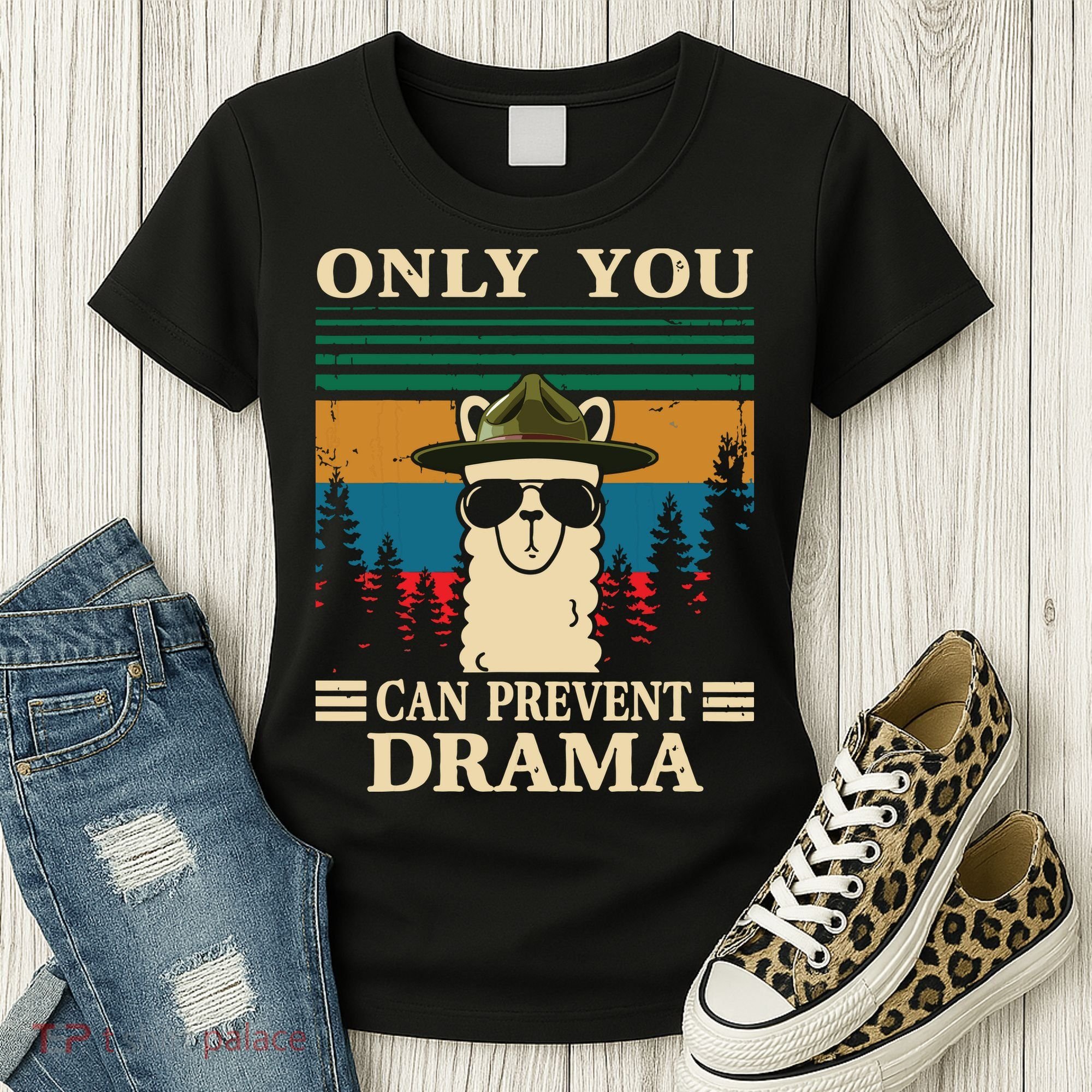 Llama Camping Only You Can Prevent Drama Gifts Men Women Women's T-Shirt