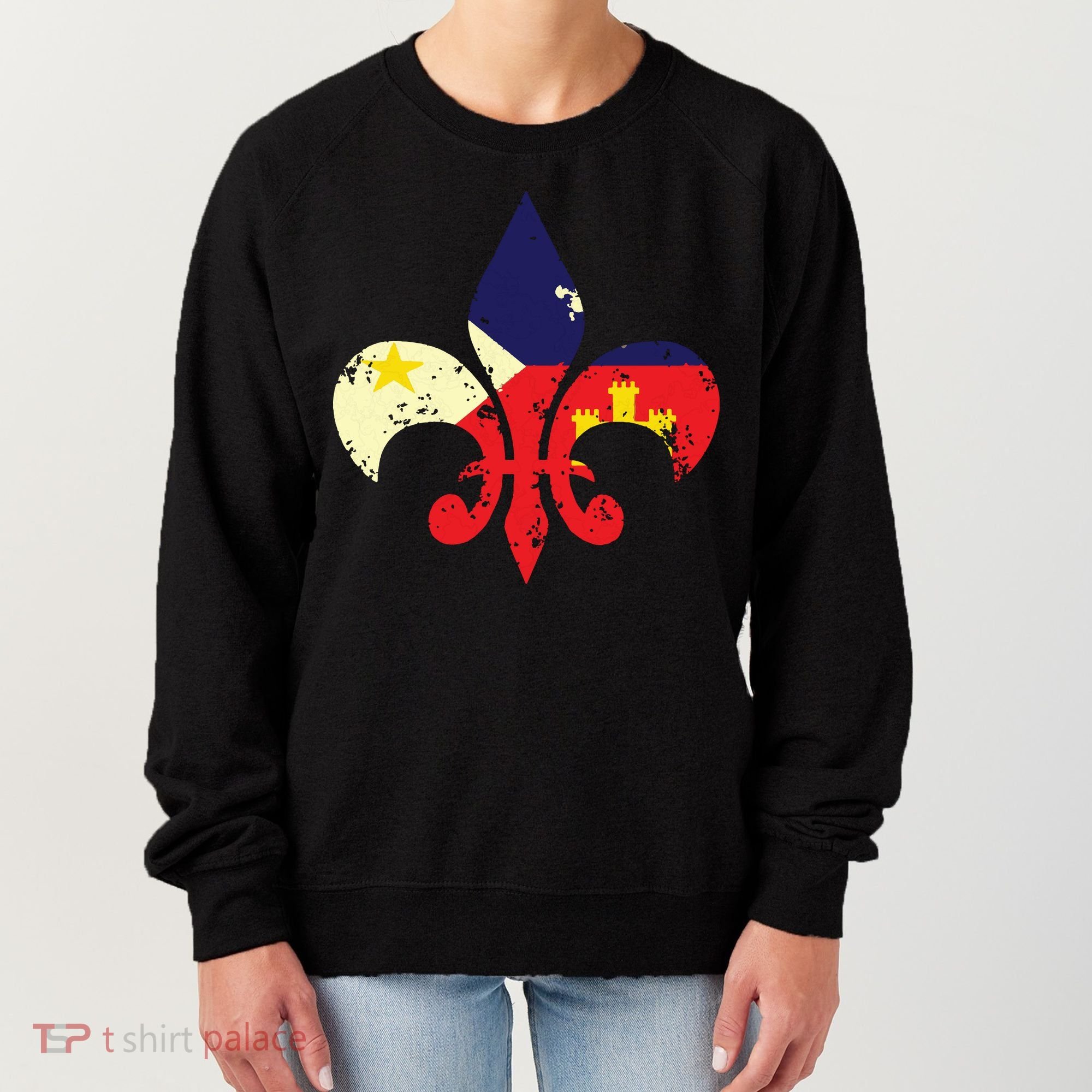 Louisiana Cajun Proud Acadiana Flag Distressed Fleur Women's Sweatshirt