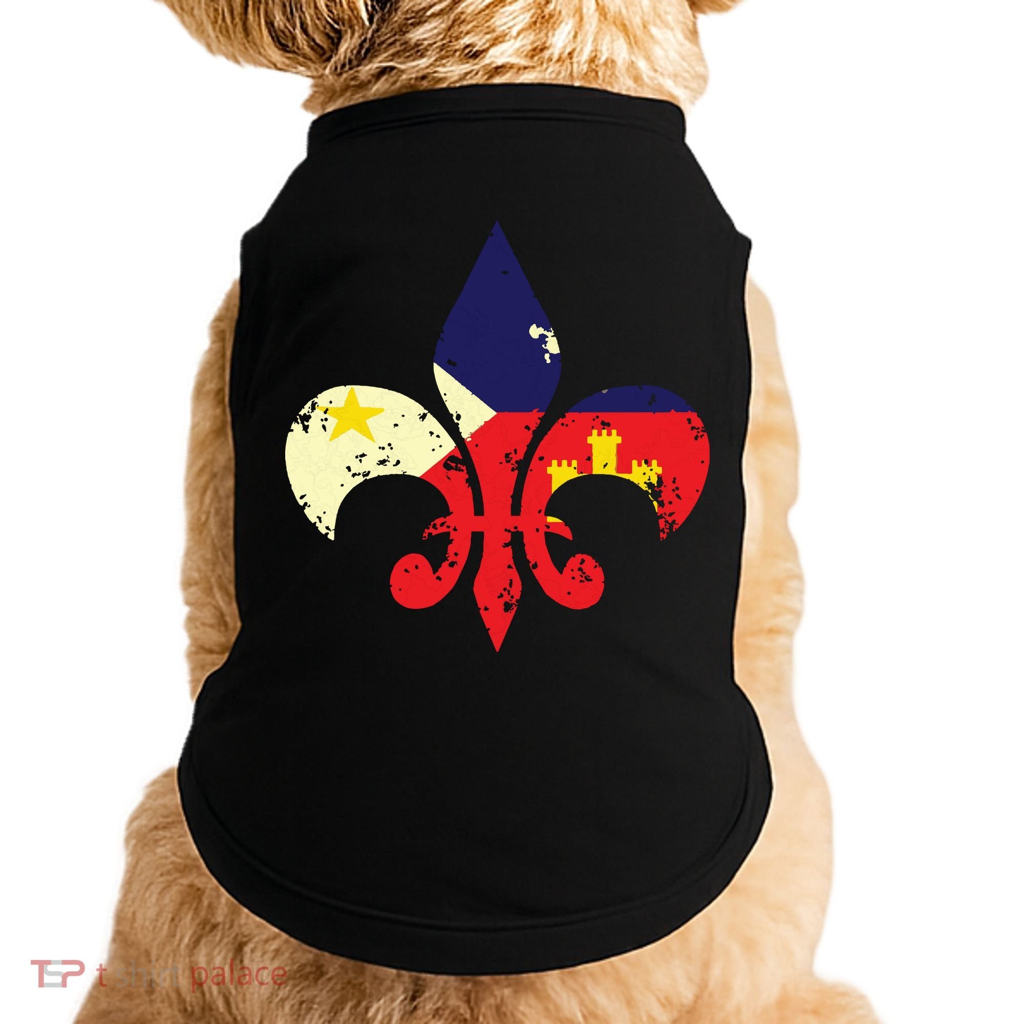 Louisiana Cajun Proud Acadiana Flag Distressed Fleur Doggie Tank