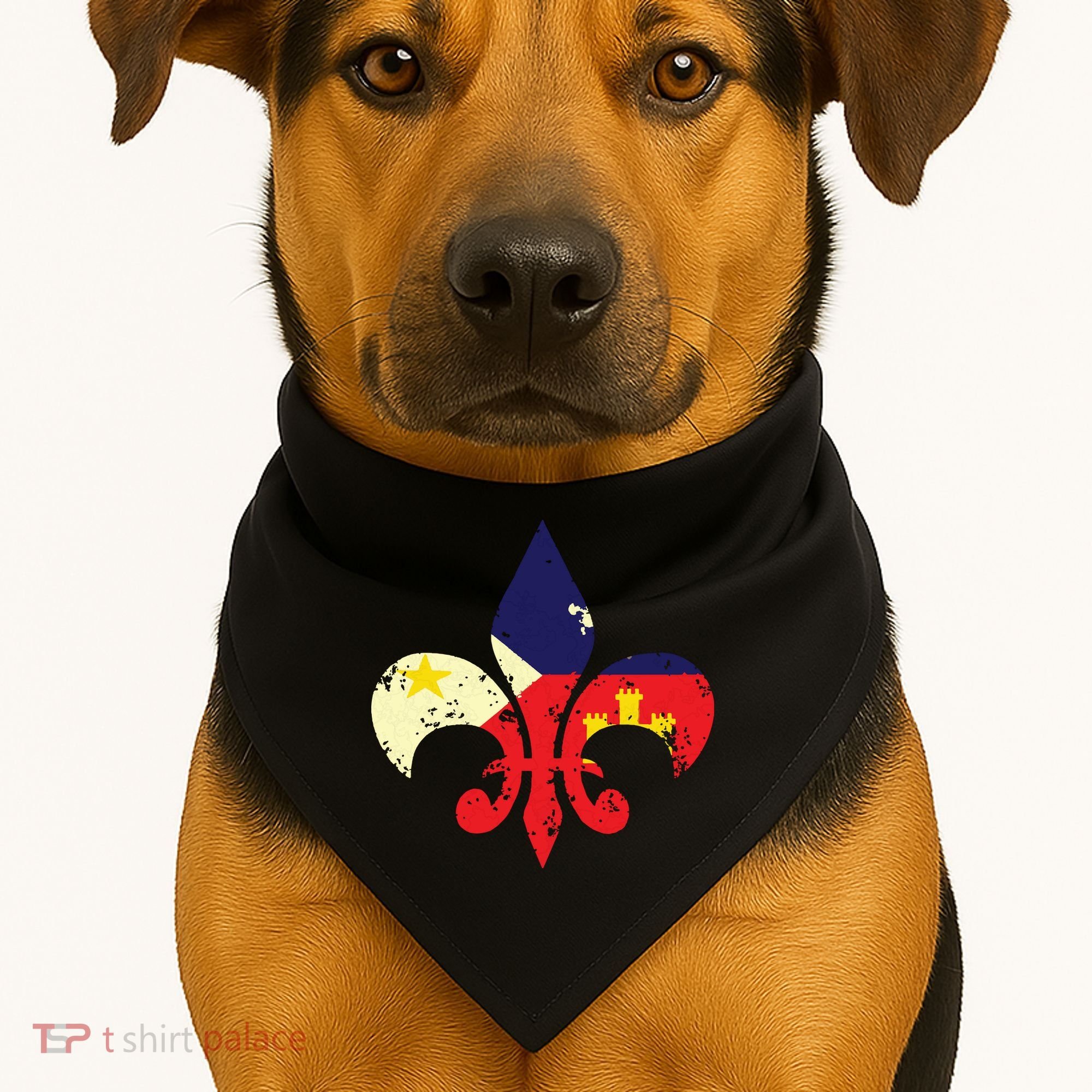 Louisiana Cajun Proud Acadiana Flag Distressed Fleur USA-Made Doggie Bandana
