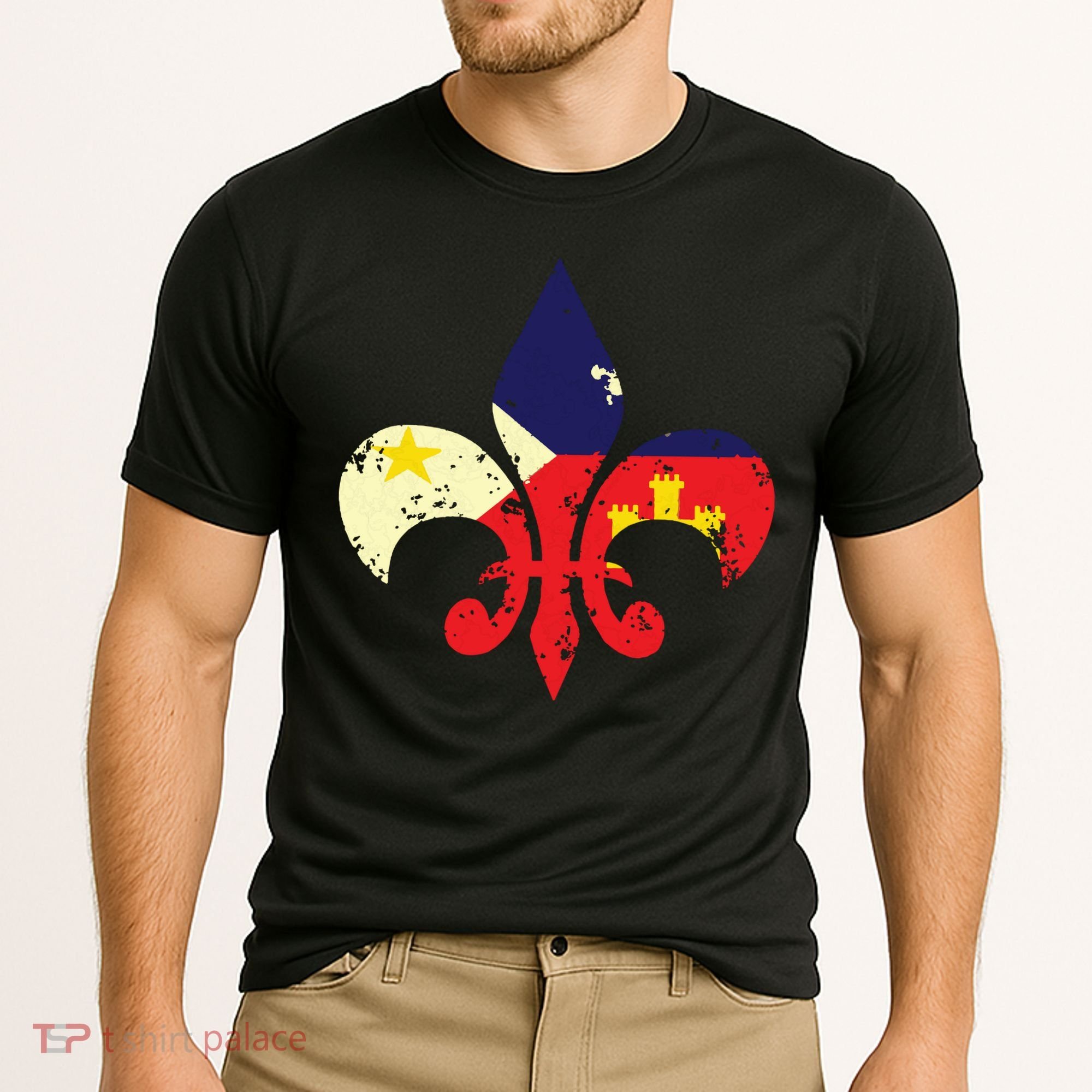 Louisiana Cajun Proud Acadiana Flag Distressed Fleur Cooling Performance Crew T-Shirt
