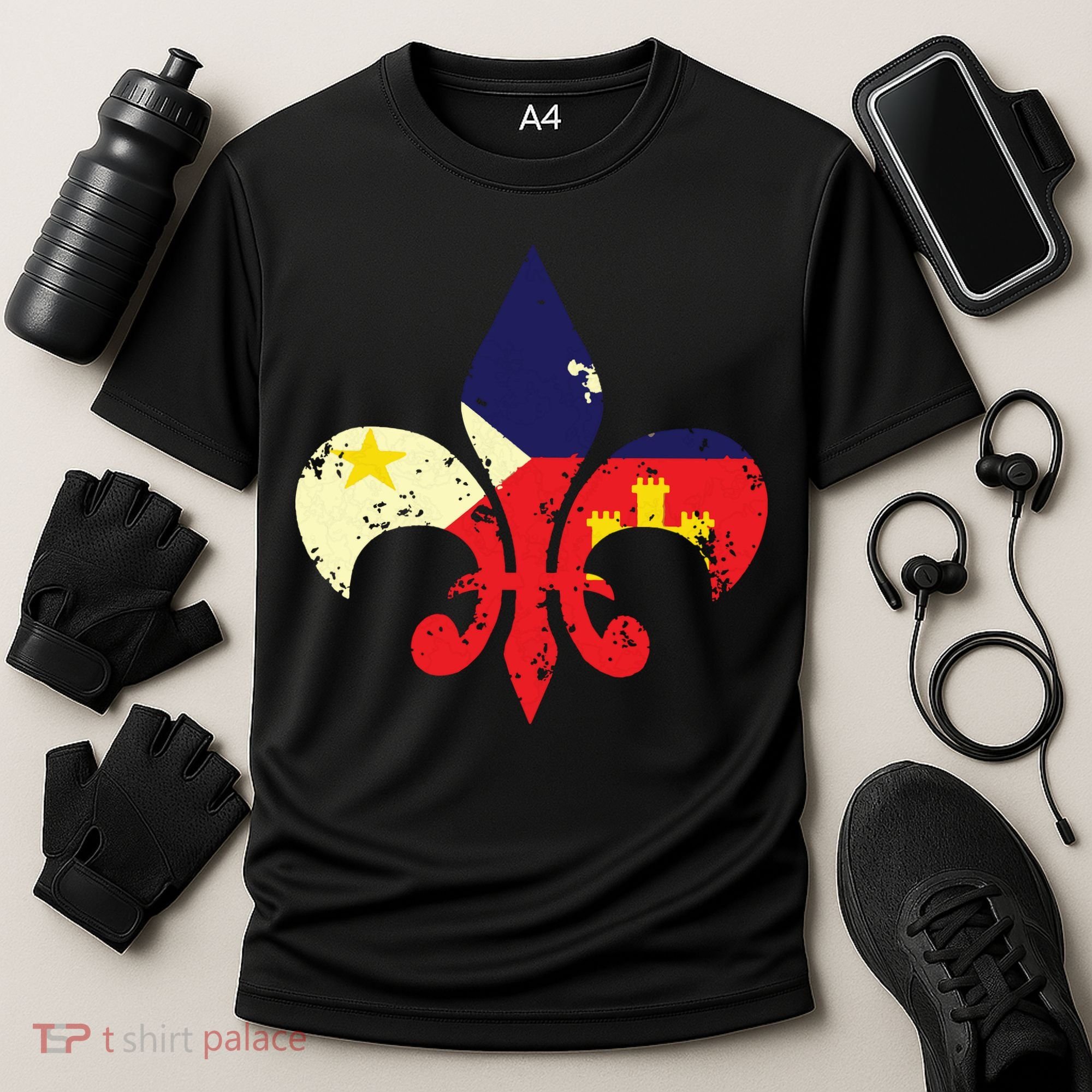 Louisiana Cajun Proud Acadiana Flag Distressed Fleur Cooling Performance Crew T-Shirt