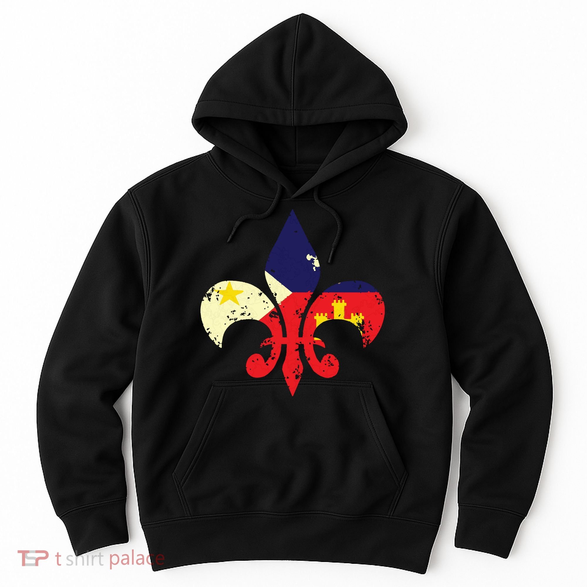 Louisiana Cajun Proud Acadiana Flag Distressed Fleur Hoodie