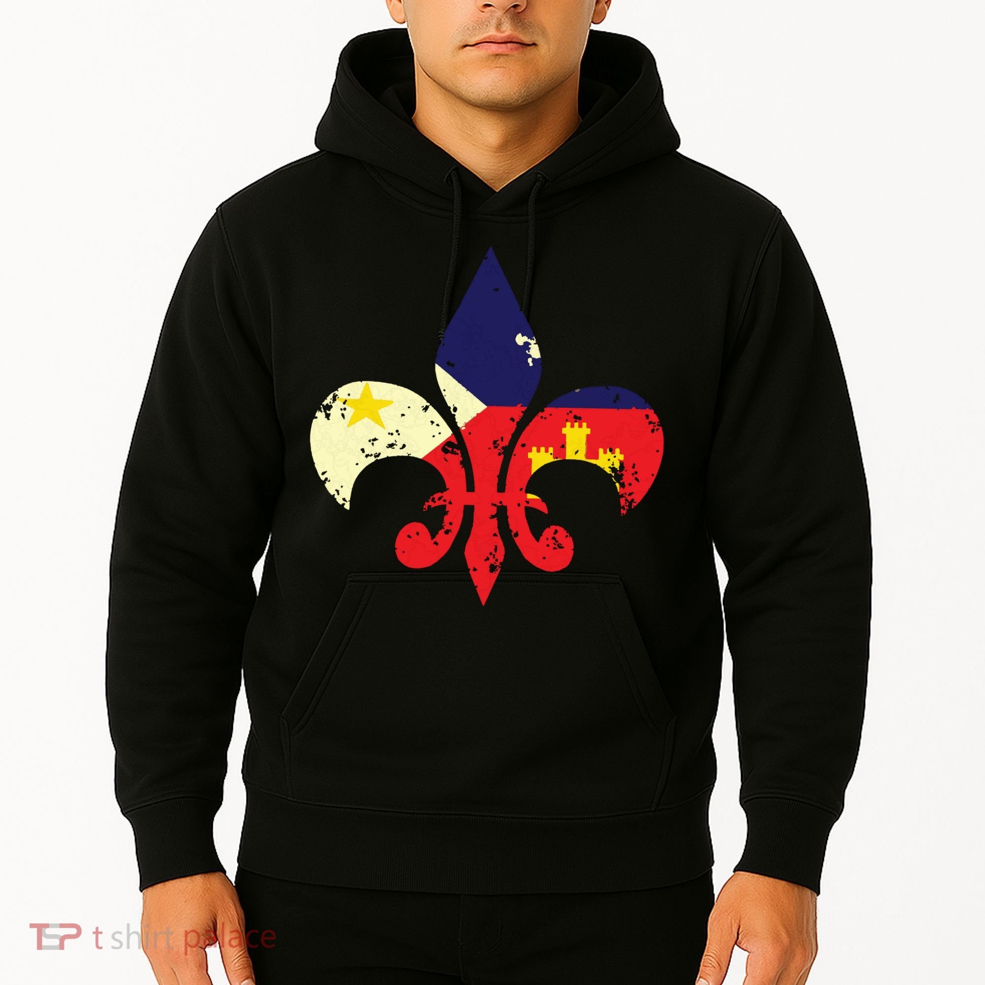 Louisiana Cajun Proud Acadiana Flag Distressed Fleur Hoodie