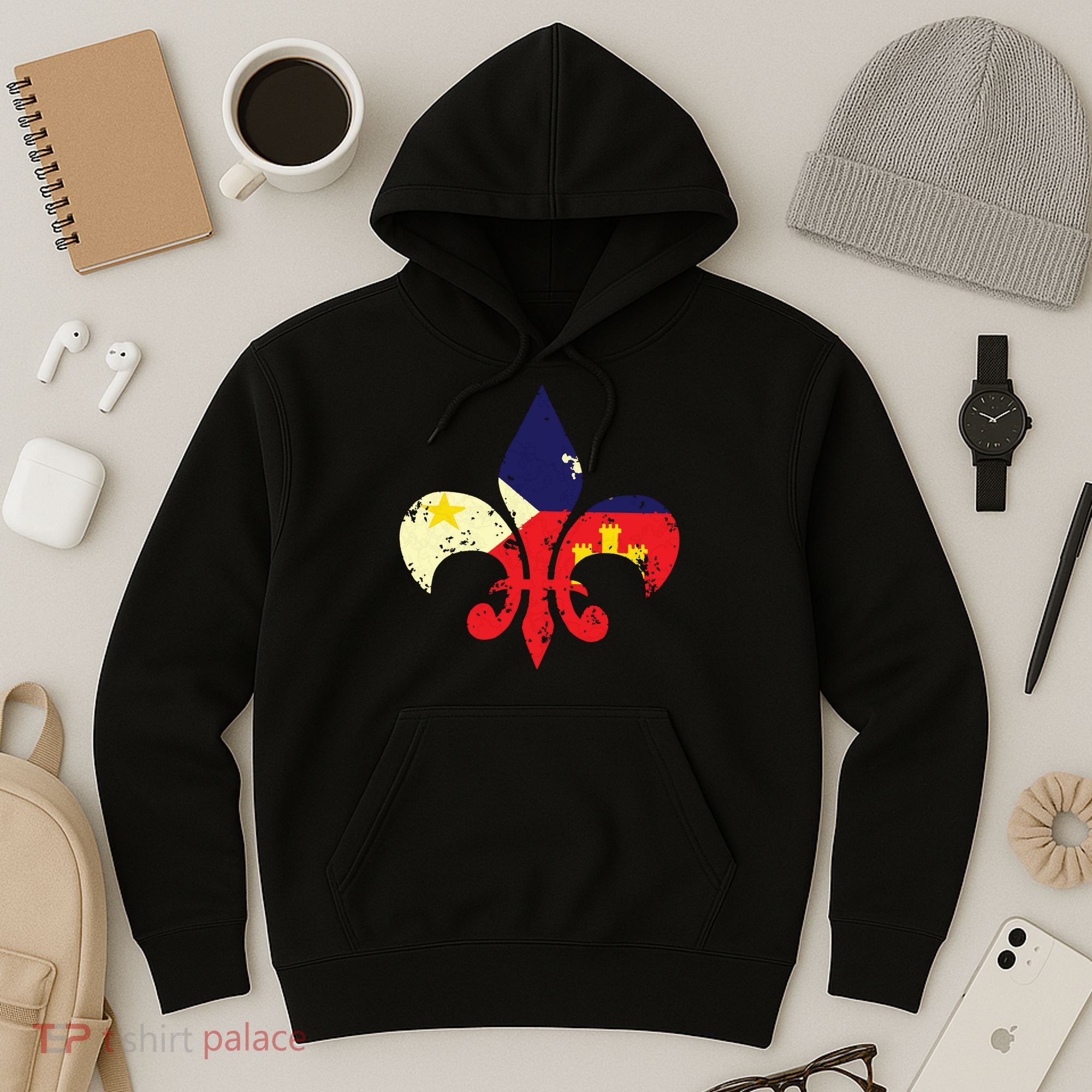 Louisiana Cajun Proud Acadiana Flag Distressed Fleur Hoodie
