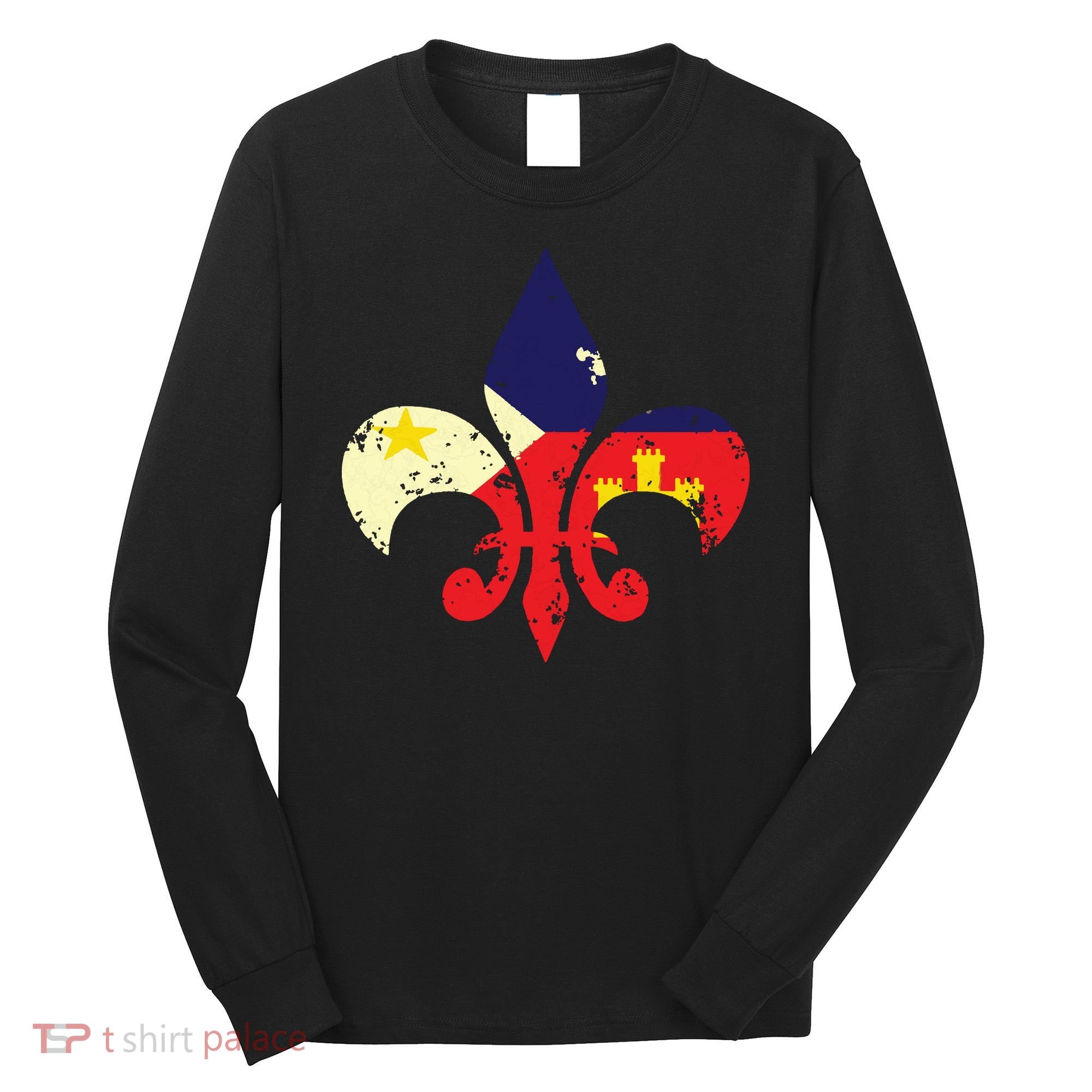 Louisiana Cajun Proud Acadiana Flag Distressed Fleur Long Sleeve Shirt