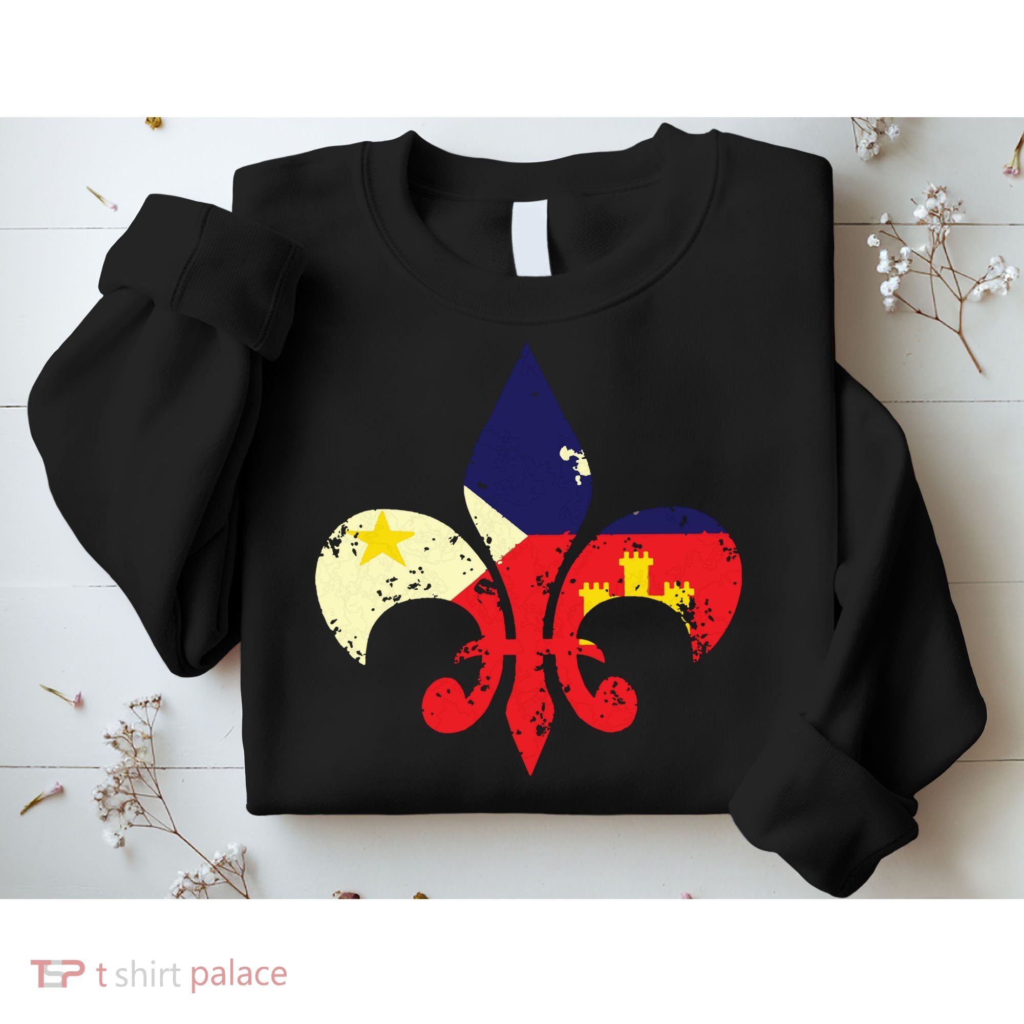 Louisiana Cajun Proud Acadiana Flag Distressed Fleur Sweatshirt