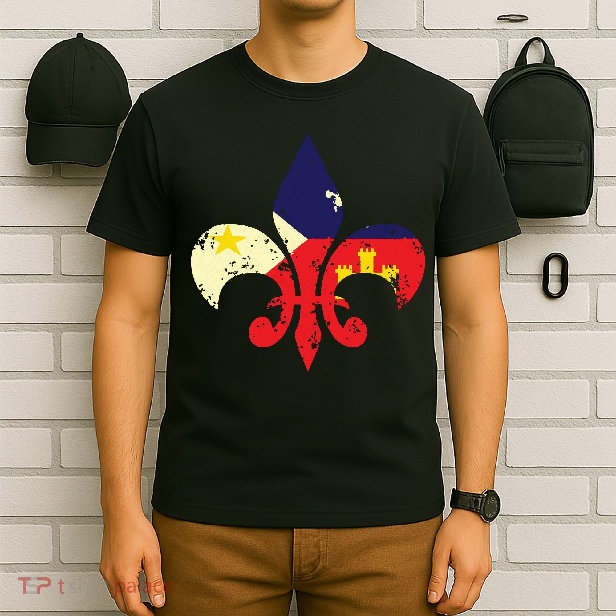Louisiana Cajun Proud Acadiana Flag Distressed Fleur T-Shirt