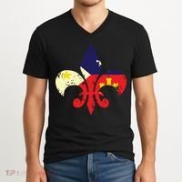 Louisiana Cajun Proud Acadiana Flag Distressed Fleur V-Neck T-Shirt thumb 2