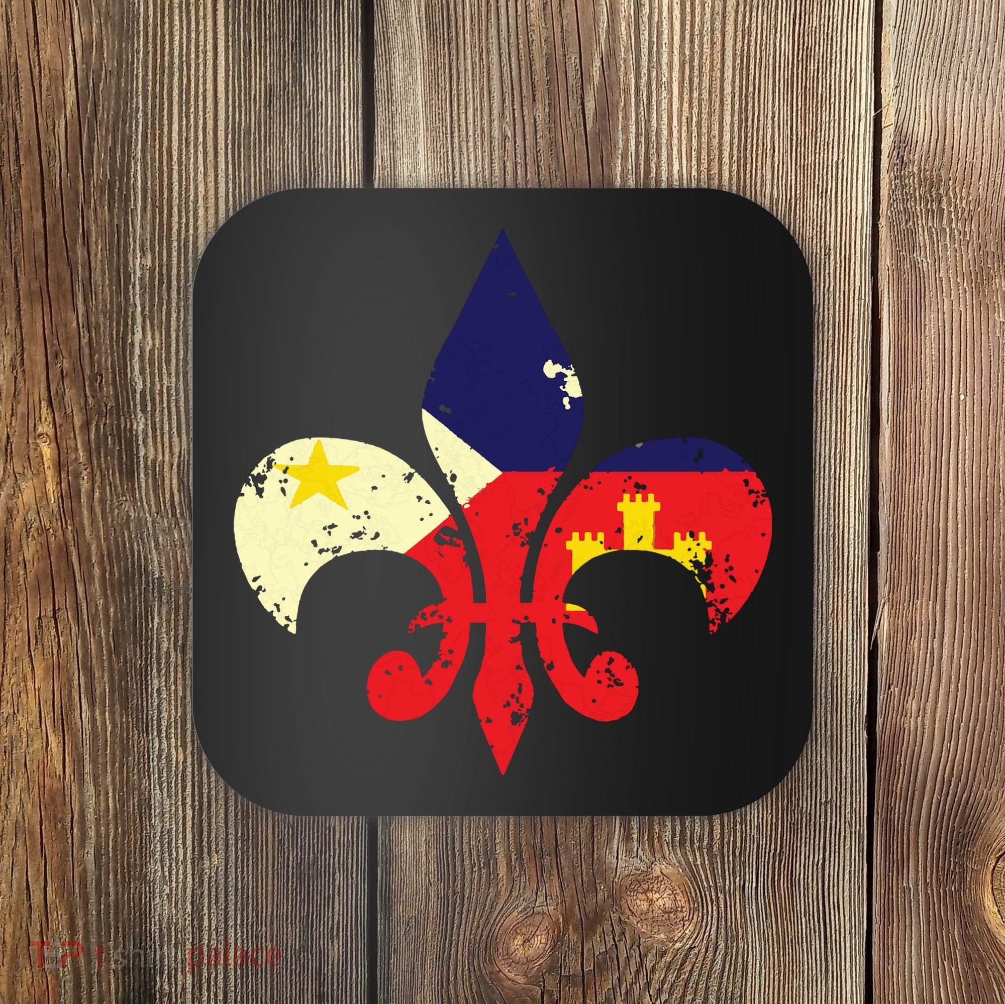 Louisiana Cajun Proud Acadiana Flag Distressed Fleur Coaster