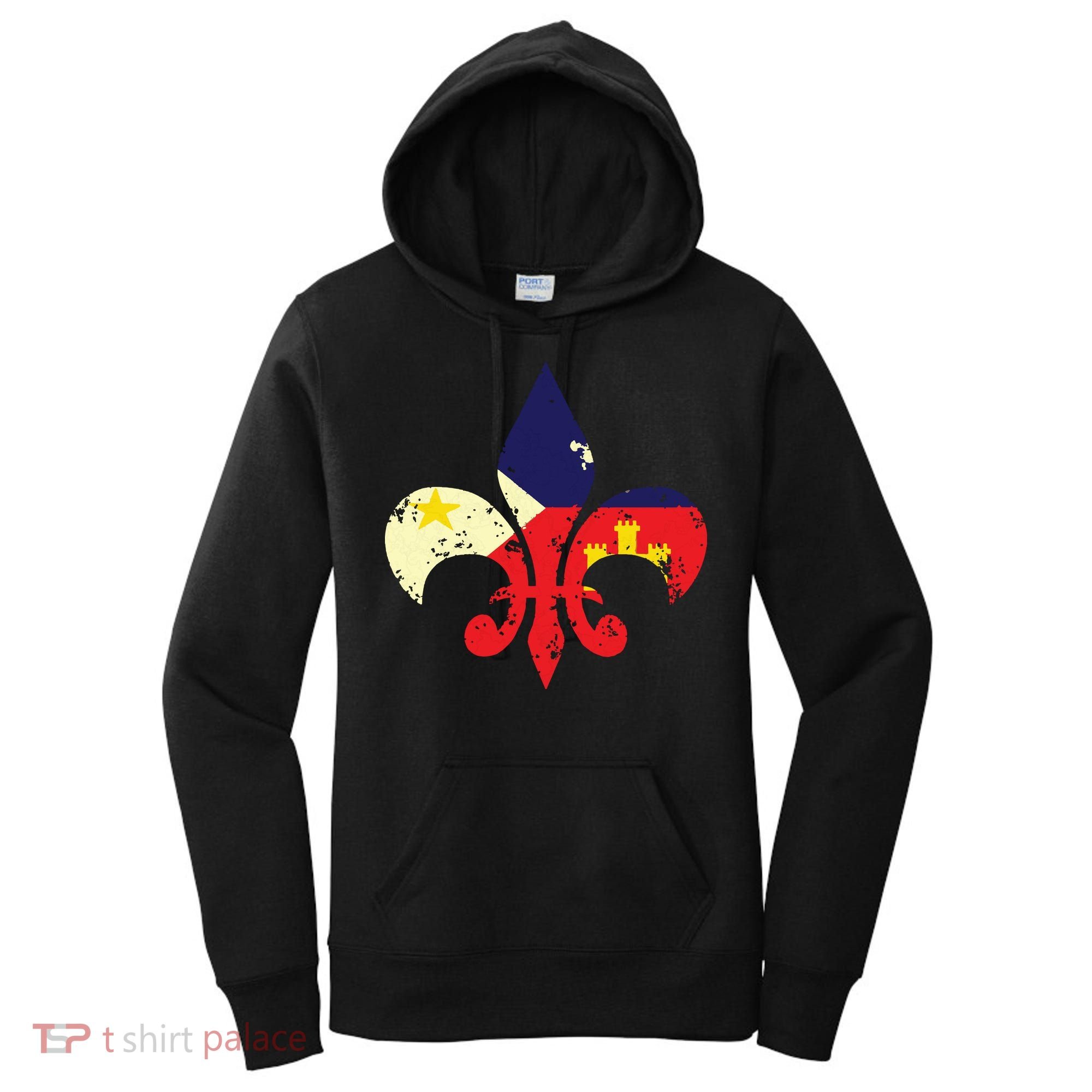 Louisiana Cajun Proud Acadiana Flag Distressed Fleur Women's Hoodie