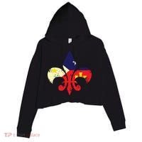 Louisiana Cajun Proud Acadiana Flag Distressed Fleur Crop Fleece Hoodie thumb 0