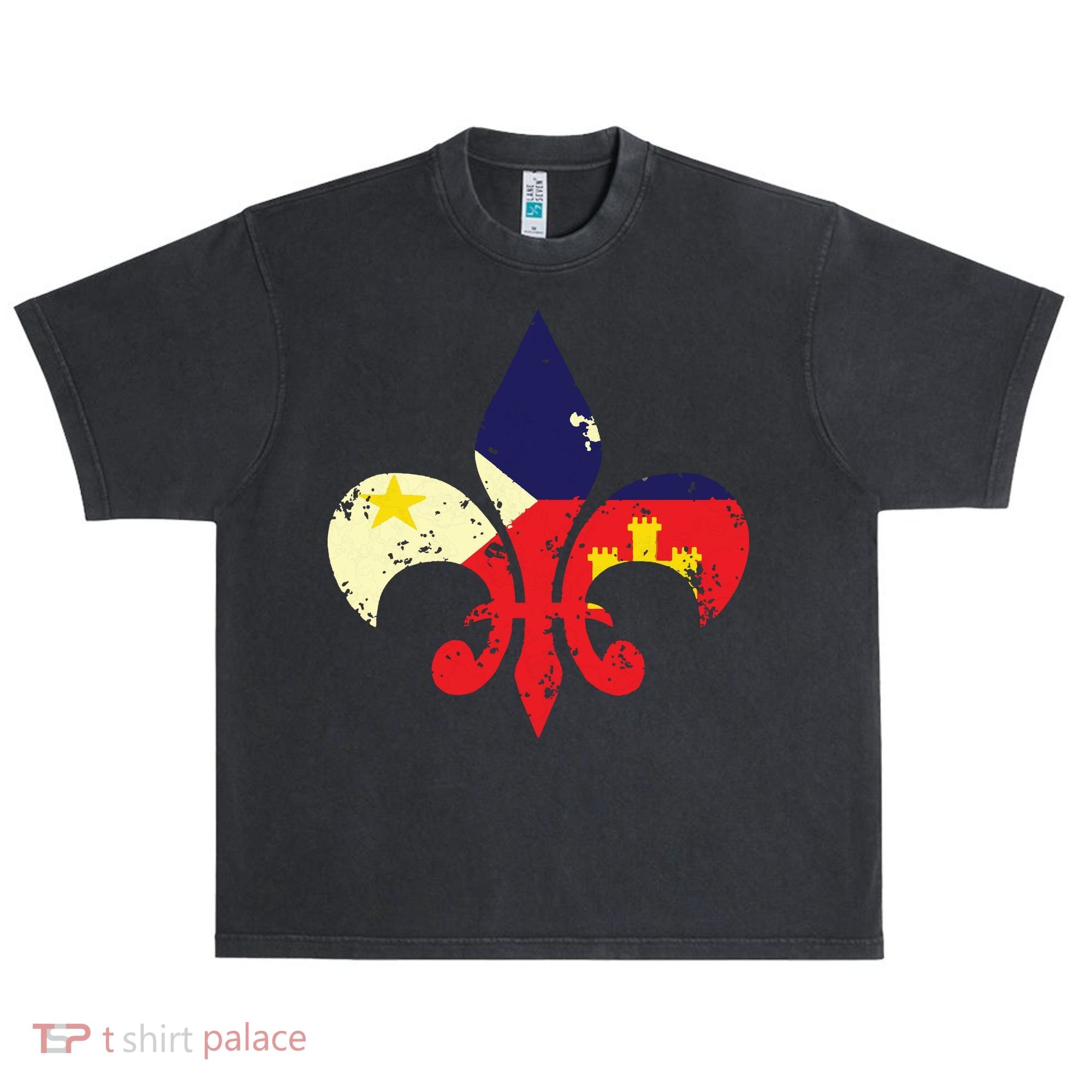 Louisiana Cajun Proud Acadiana Flag Distressed Fleur Urban Oversized Heavyweight T-Shirt