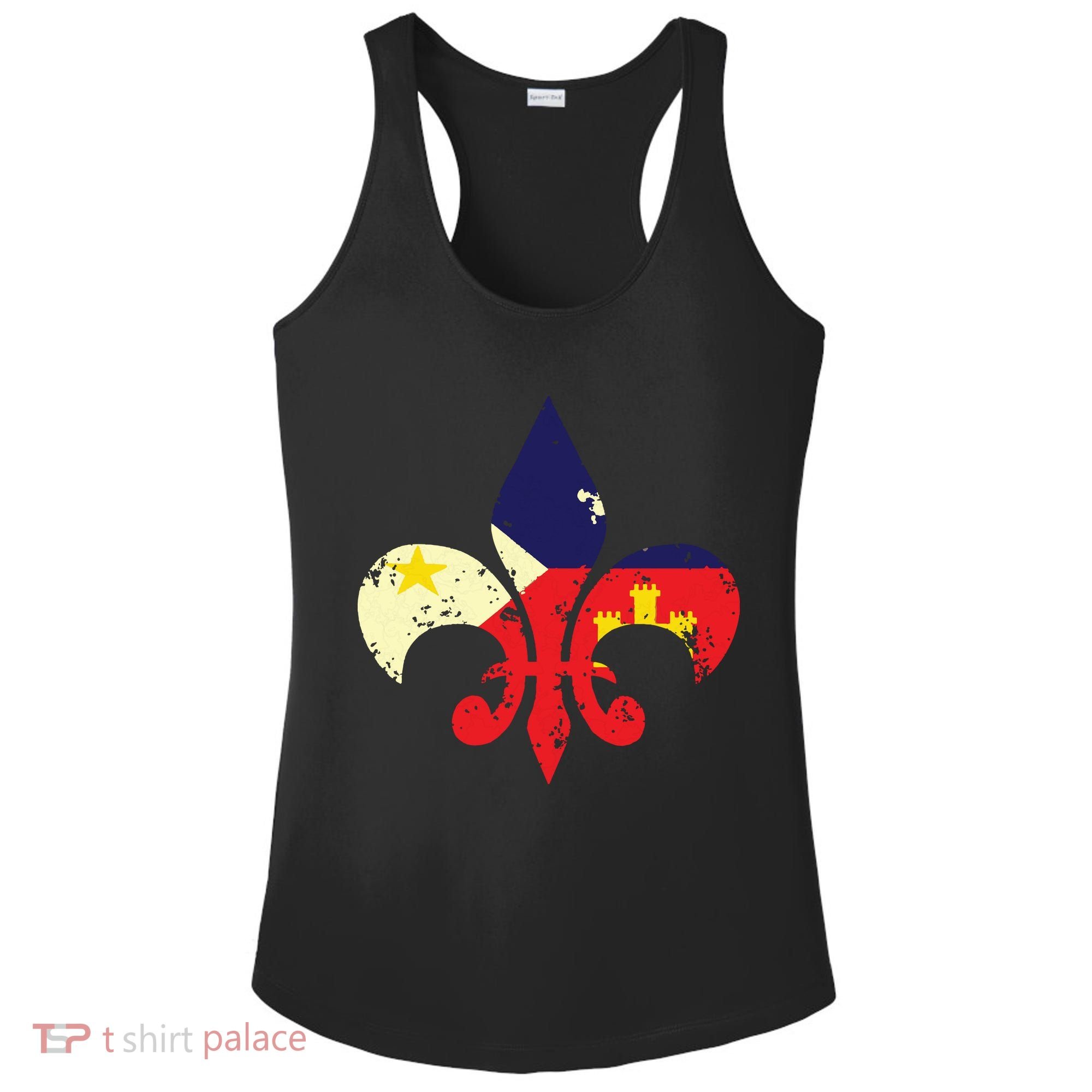 Louisiana Cajun Proud Acadiana Flag Distressed Fleur Ladies PosiCharge Competitor Racerback Tank
