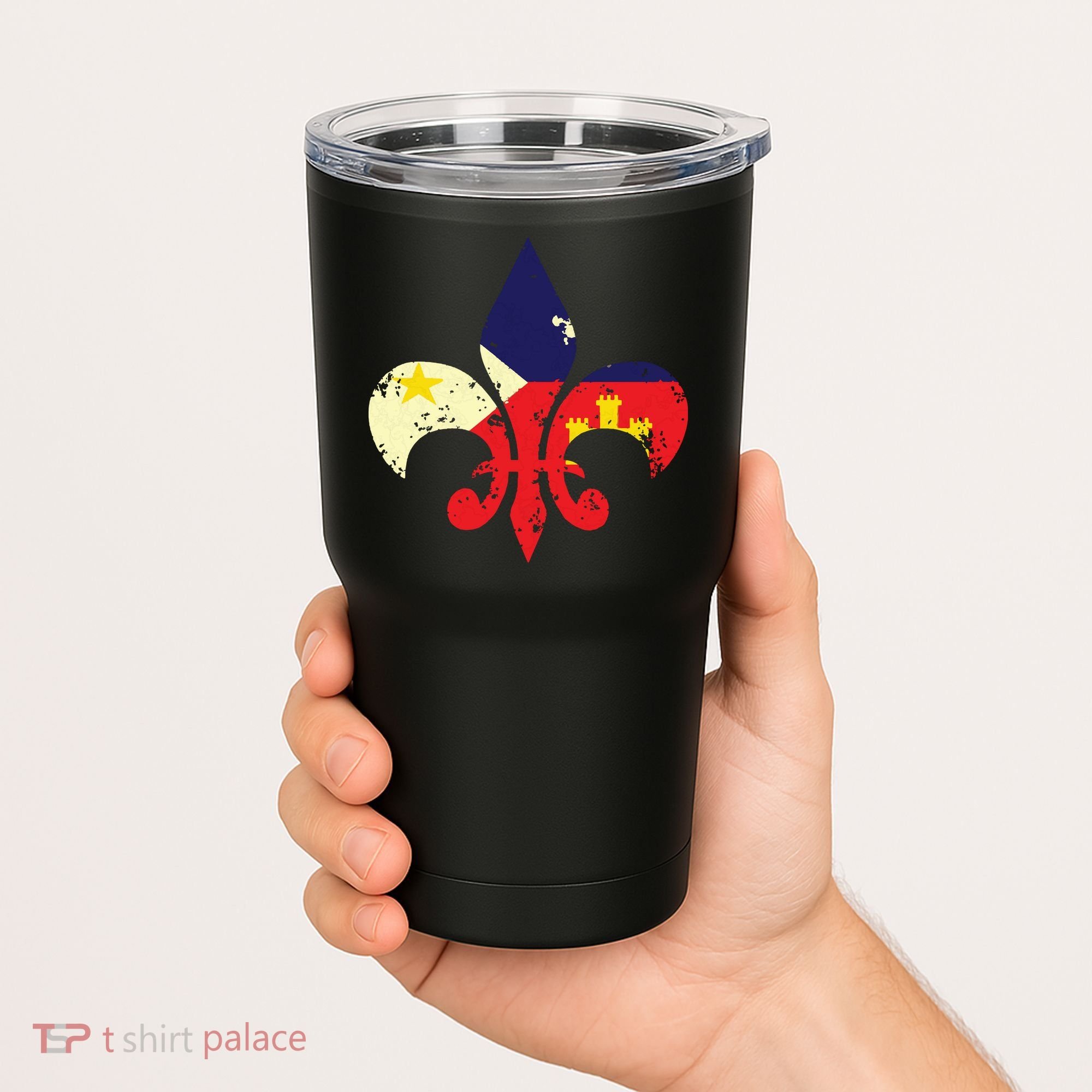 Louisiana Cajun Proud Acadiana Flag Distressed Fleur Tumbler