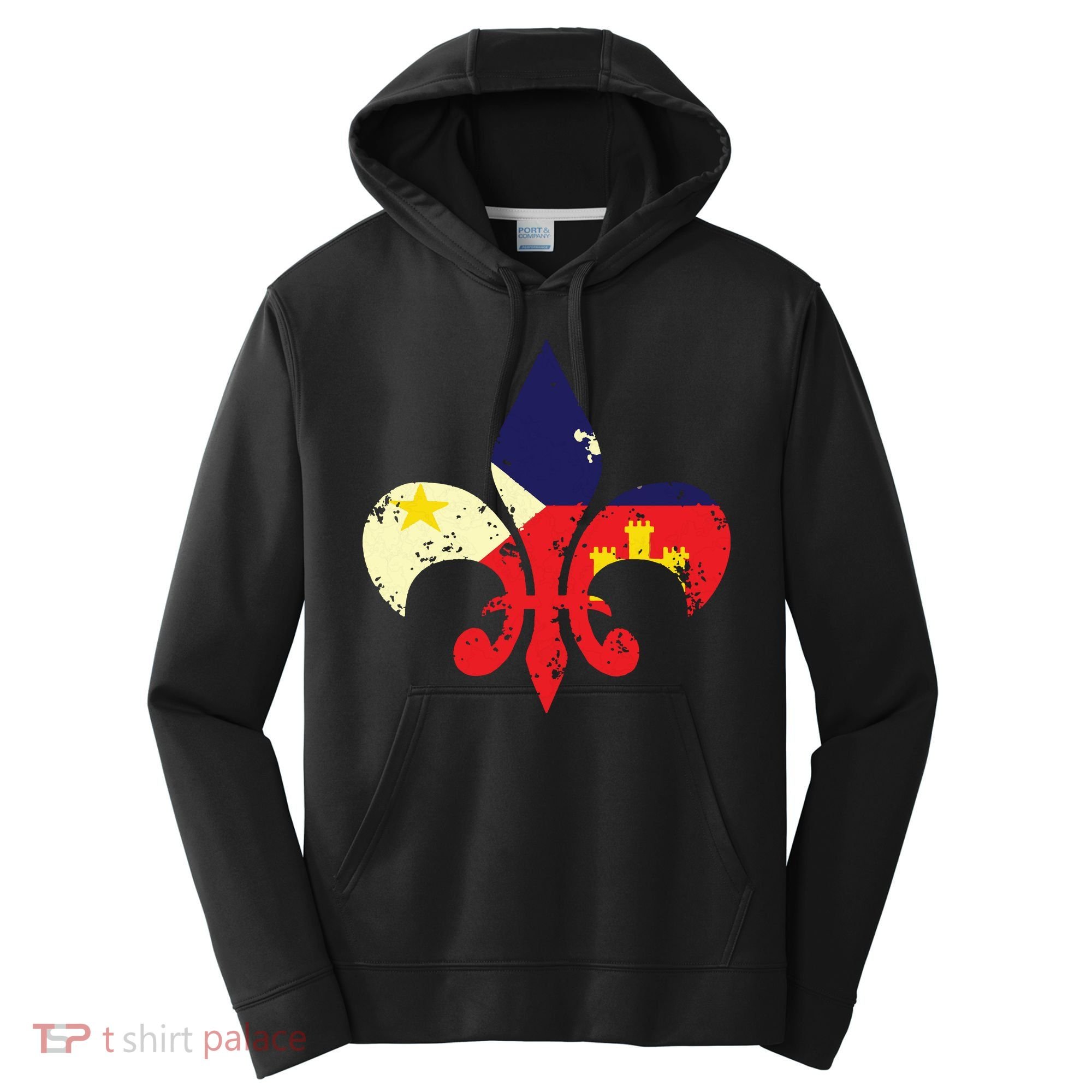 Louisiana Cajun Proud Acadiana Flag Distressed Fleur Performance Fleece Hoodie
