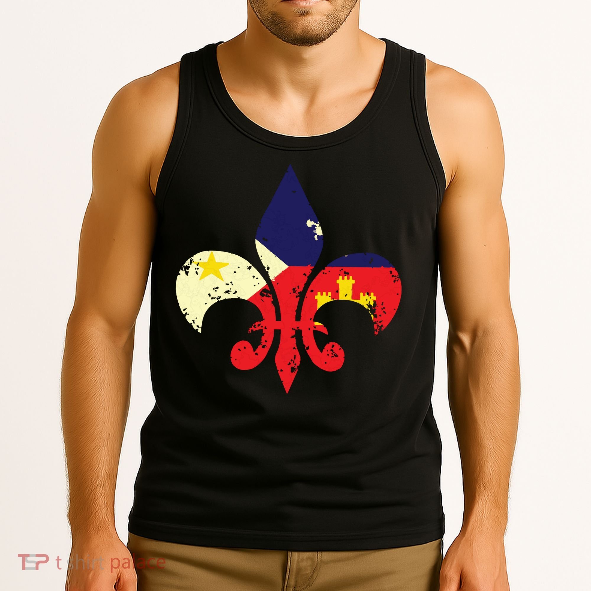 Louisiana Cajun Proud Acadiana Flag Distressed Fleur Tank Top