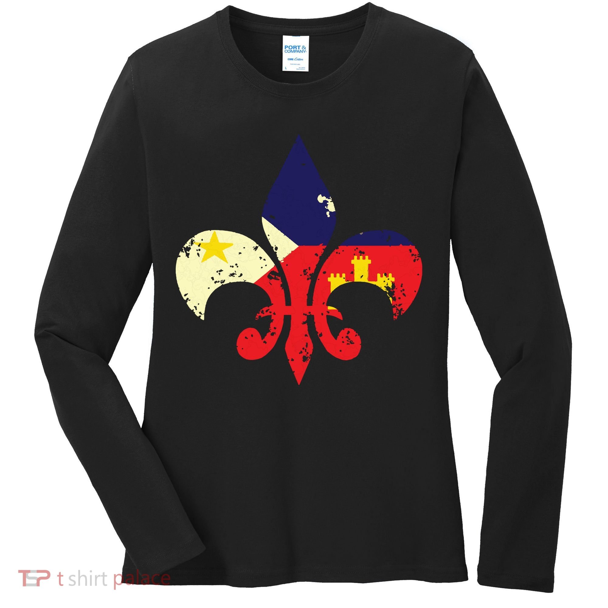 Louisiana Cajun Proud Acadiana Flag Distressed Fleur Women's Long Sleeve Shirt