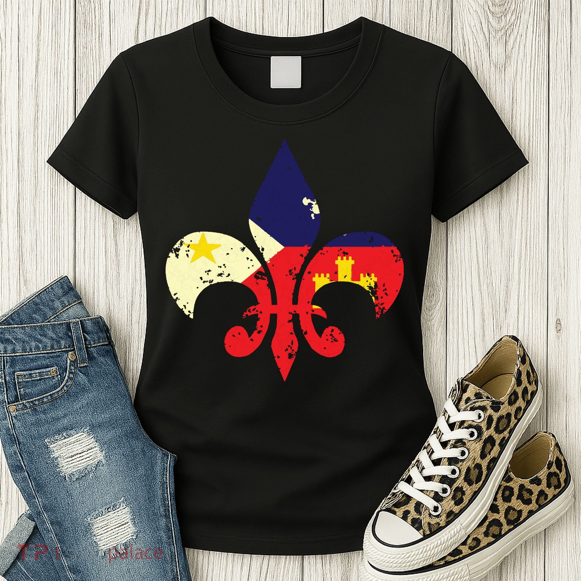 Louisiana Cajun Proud Acadiana Flag Distressed Fleur Women's T-Shirt