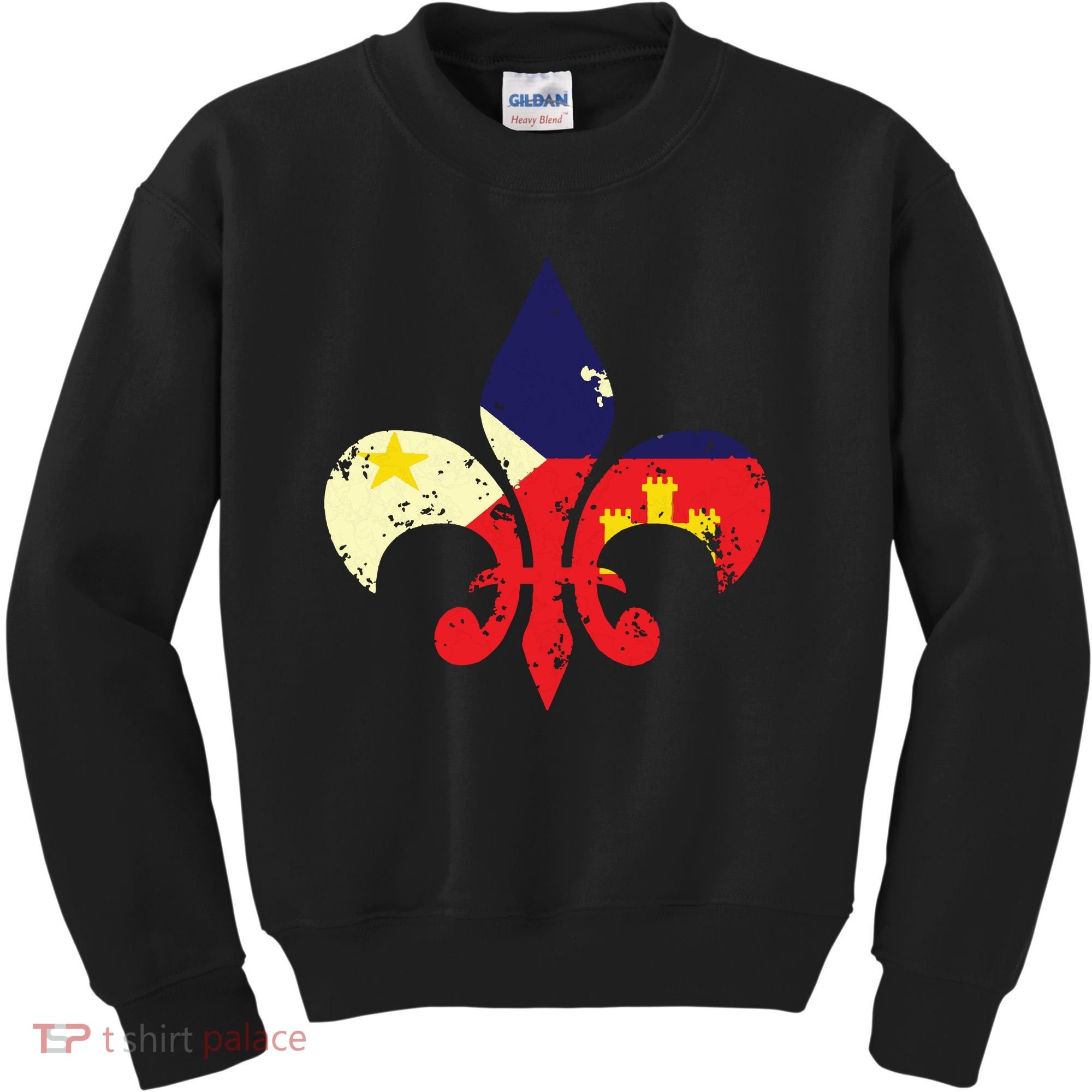 Louisiana Cajun Proud Acadiana Flag Distressed Fleur Kids Sweatshirt