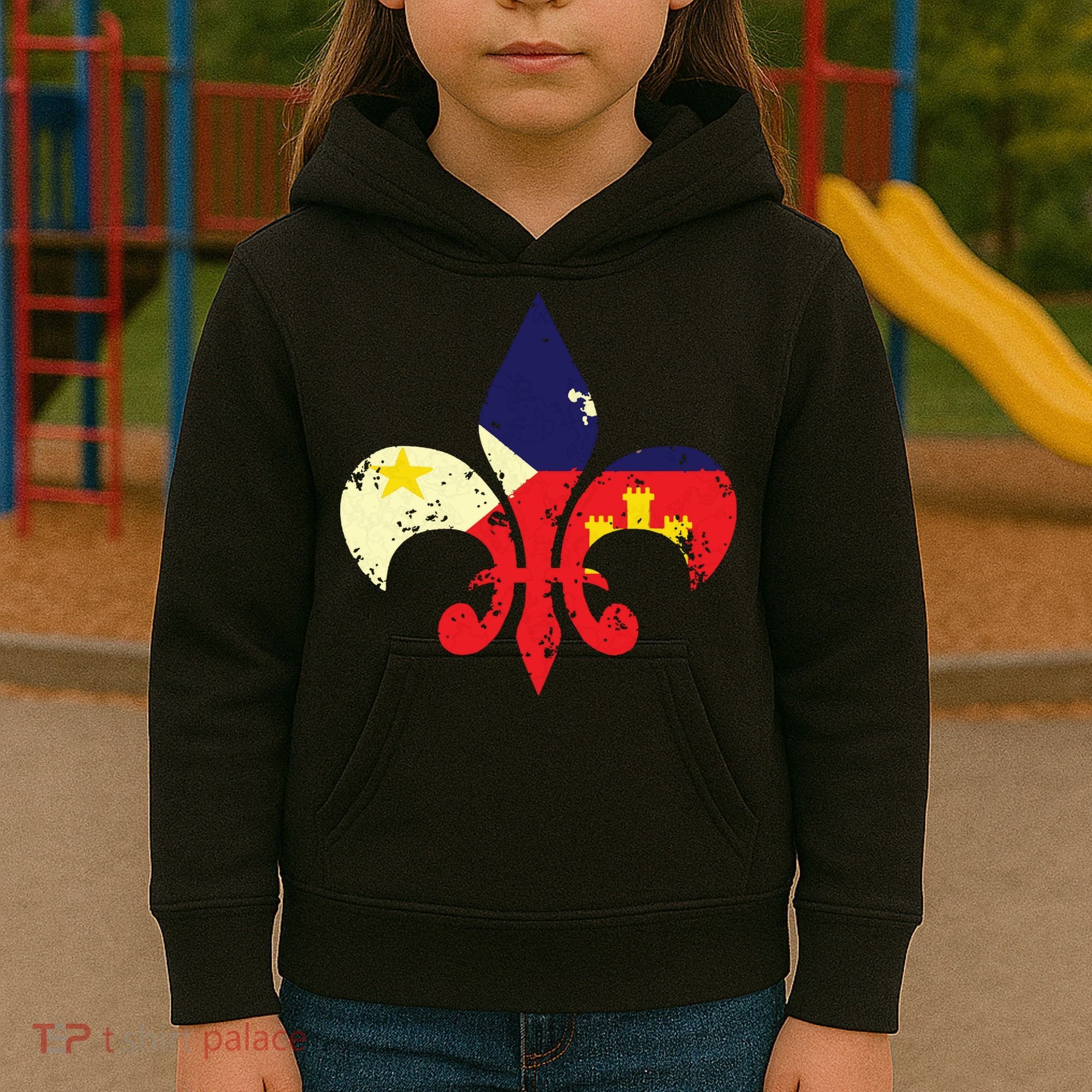 Louisiana Cajun Proud Acadiana Flag Distressed Fleur Kids Hoodie