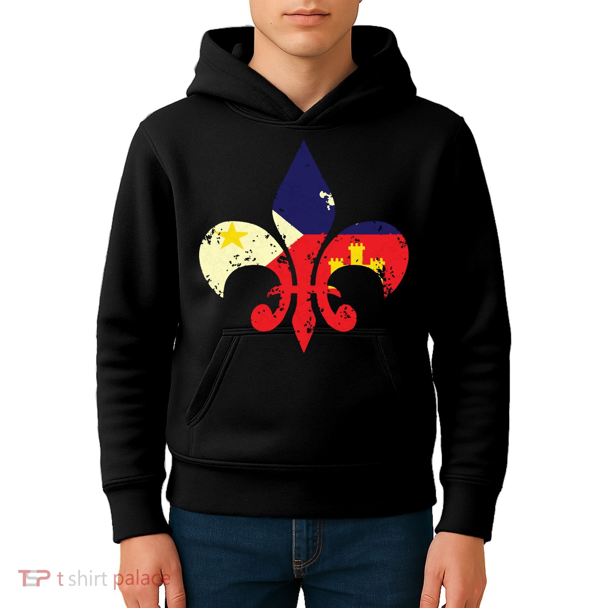 Louisiana Cajun Proud Acadiana Flag Distressed Fleur Kids Hoodie