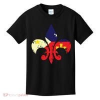 Louisiana Cajun Proud Acadiana Flag Distressed Fleur Kids T-Shirt thumb 0