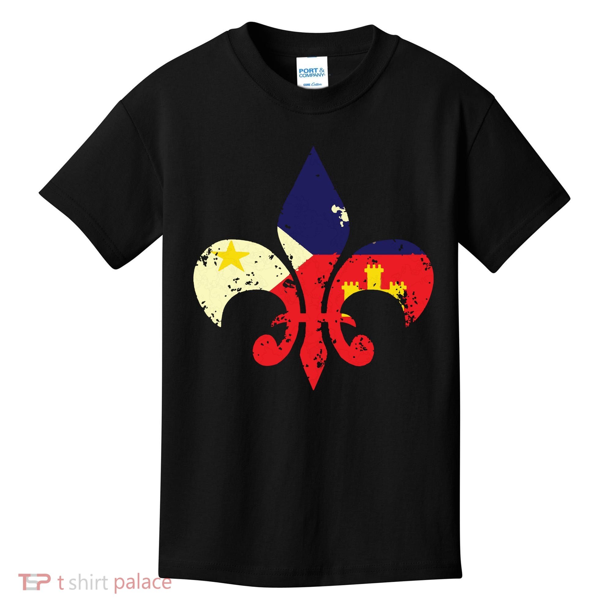 Louisiana Cajun Proud Acadiana Flag Distressed Fleur Kids T-Shirt