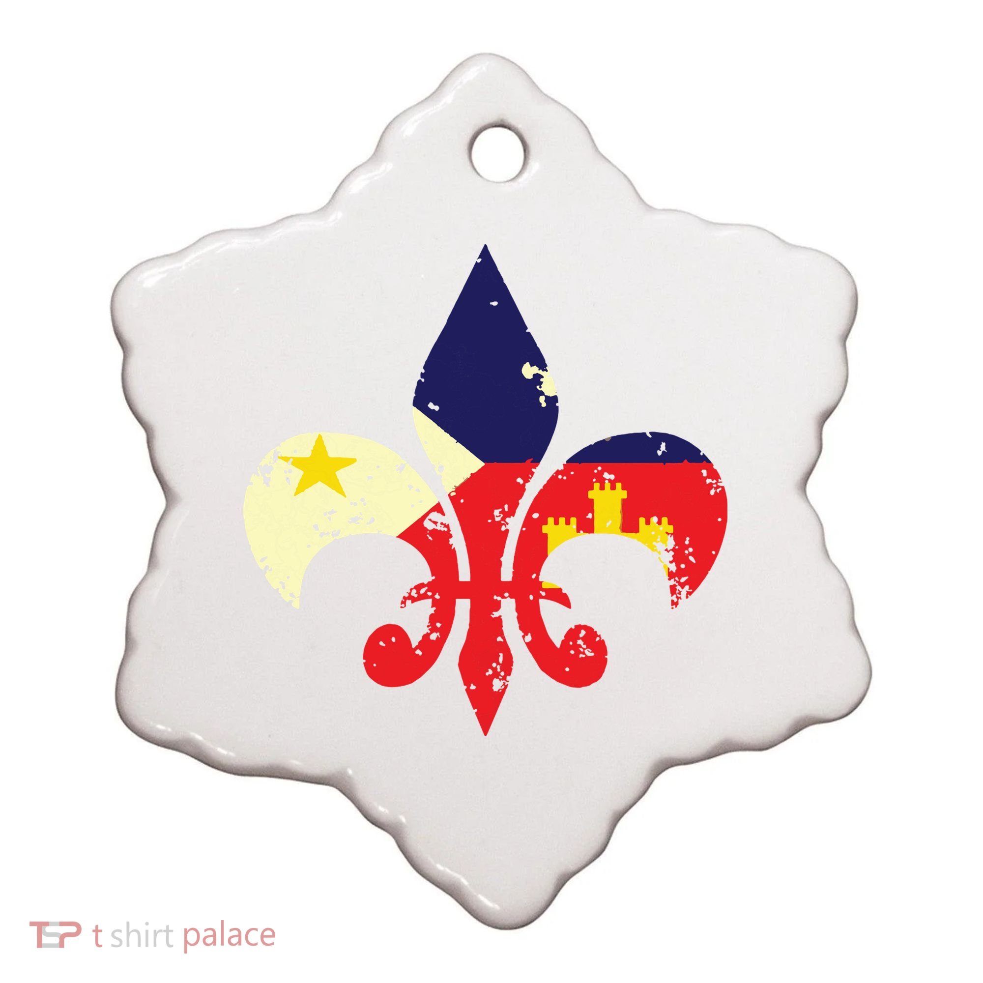 Louisiana Cajun Proud Acadiana Flag Distressed Fleur Ceramic Ornament